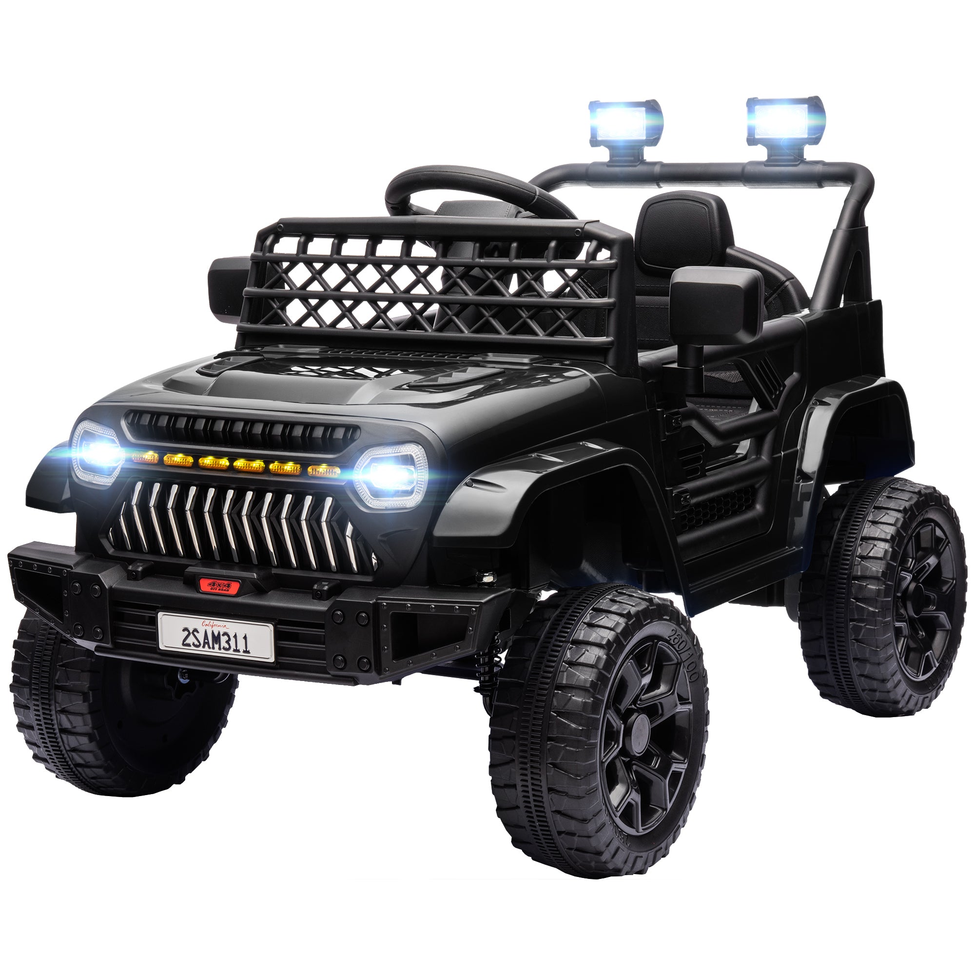 Kids Electric Car for +3 Years Children 12V Battery Powered Children's Electric Car with Remote Control Adjustable Speed USB Headlights Horn Black