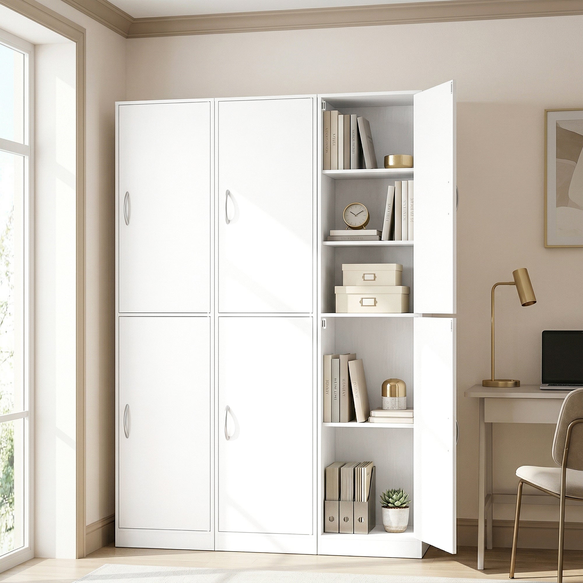 5-Tier Bookcase with 2 Doors, Adjustable Shelves | Modern Standing Shelf 40 x 35 x 180 cm (15.7 x 13.8 x 70.9 in), White