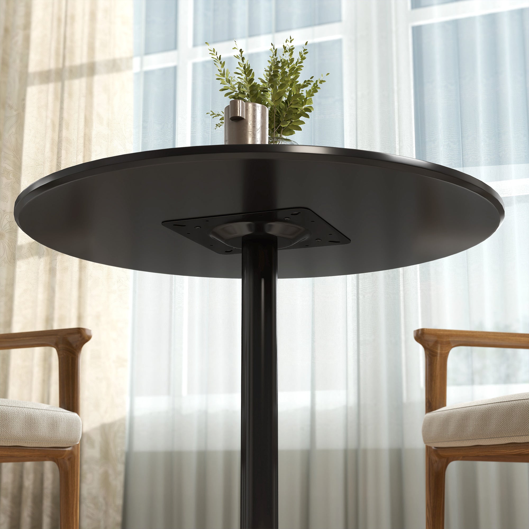 Round Dining Table 31.5" Ø x 29.5" H – 2-Person Kitchen Table with Powder-Coated Steel Pedestal and Anti-Slip Feet, Modern Small Dining Table, Black