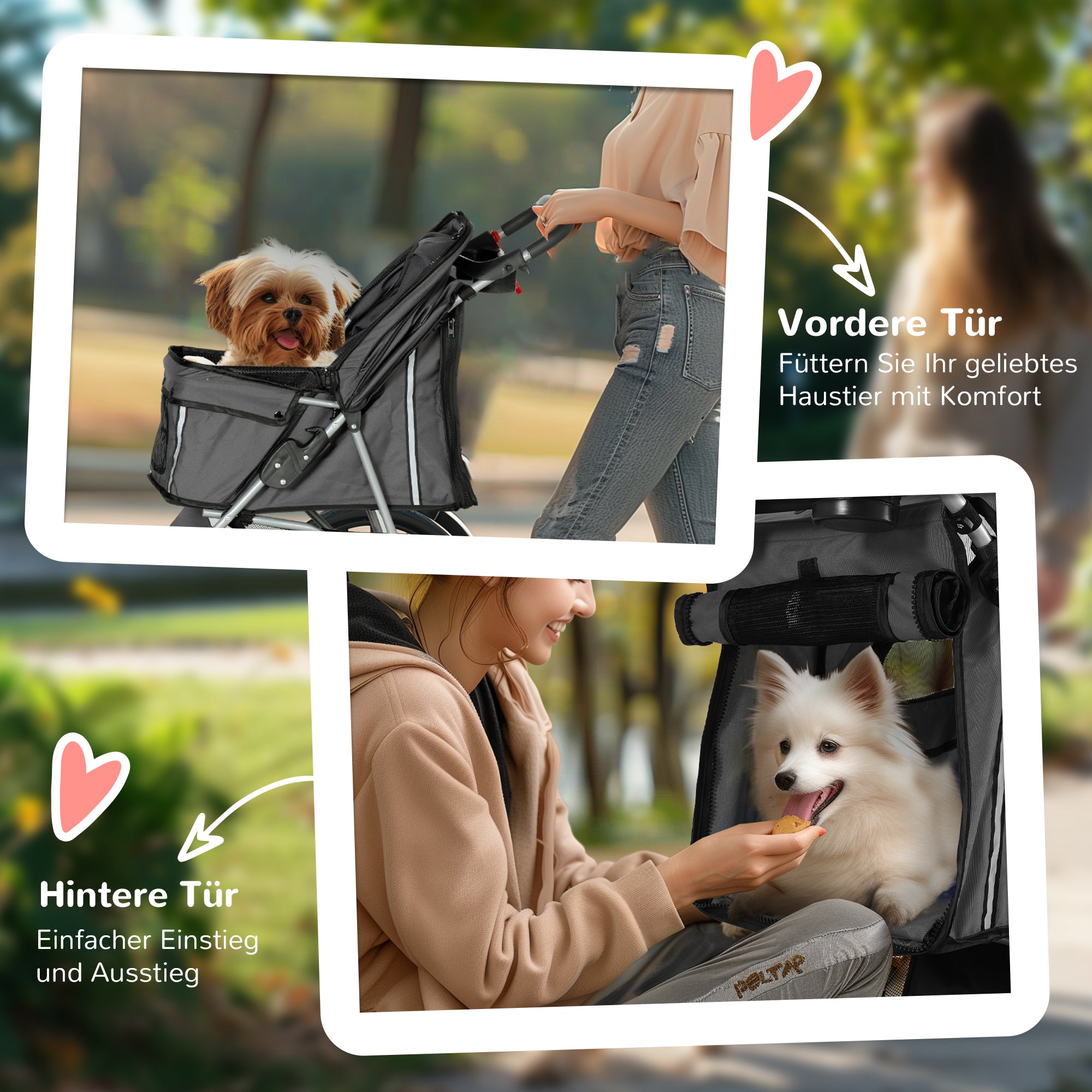 Dog Stroller Foldable Cat Stroller with Pillow Mesh Windows Cup Holder Storage Bag Cat Carriage Buggy Dark Gray