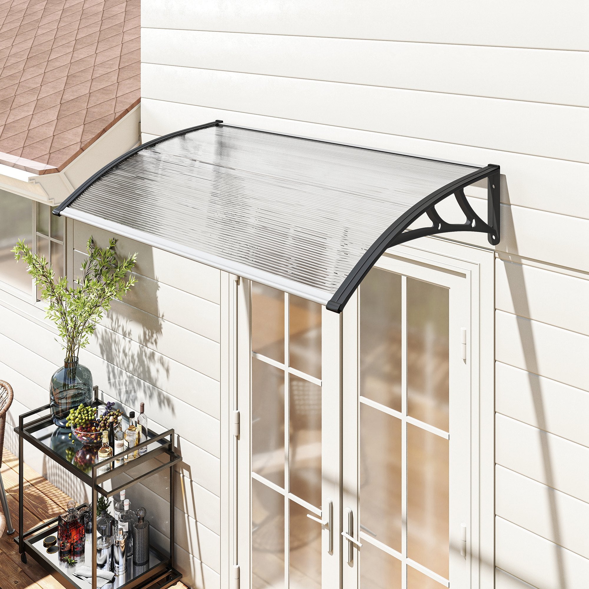 Polycarbonate and Aluminum Canopy for Balconies, Windows, and Doors, Outdoor Awning with PP Support, 110x60x18cm, Transparent
