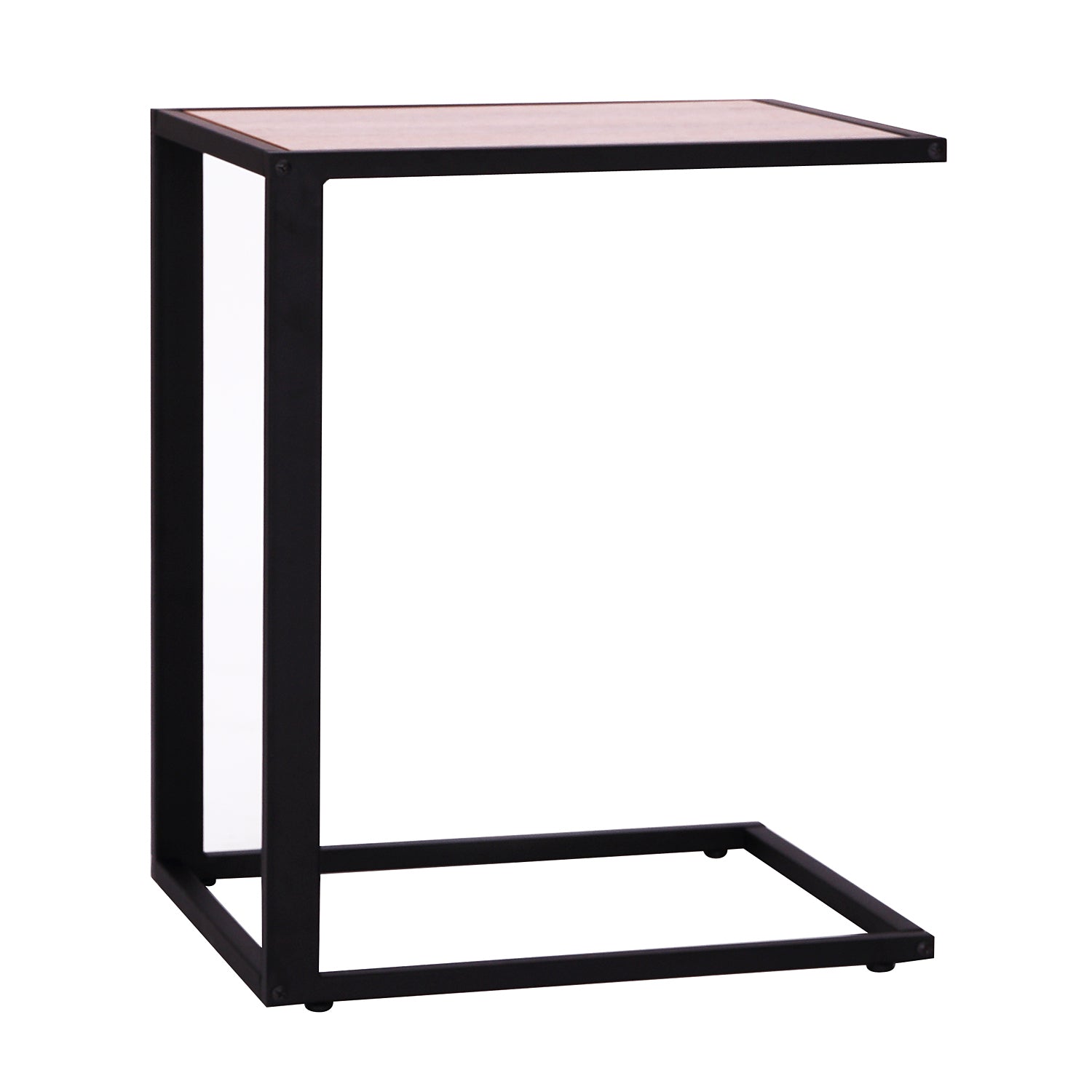 Small Side Table for Sofa in C Shape Metal Frame and MDF Wood Board for Living Room 40.6x50.8x64.2 cm Walnut