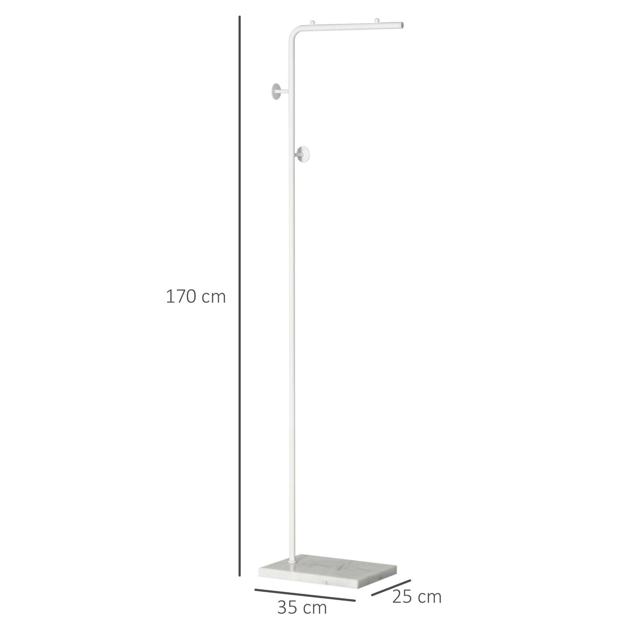Coat Rack with Marble Base Modern Coat Stand with 2 Round Hooks Hangers for Bedroom Hallway Entryway 35x25x170 cm White