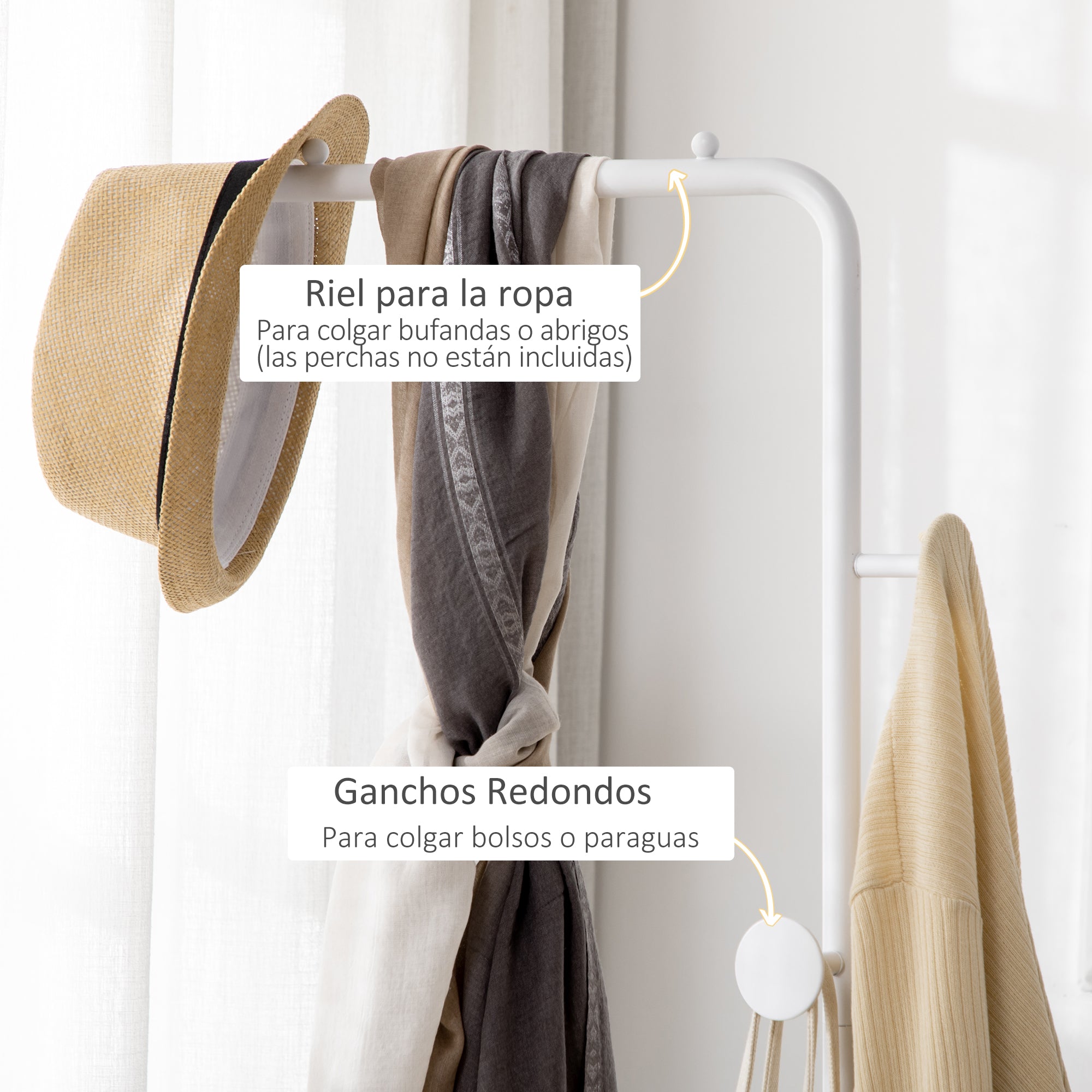 Coat Rack with Marble Base Modern Coat Stand with 2 Round Hooks Hangers for Bedroom Hallway Entryway 35x25x170 cm White