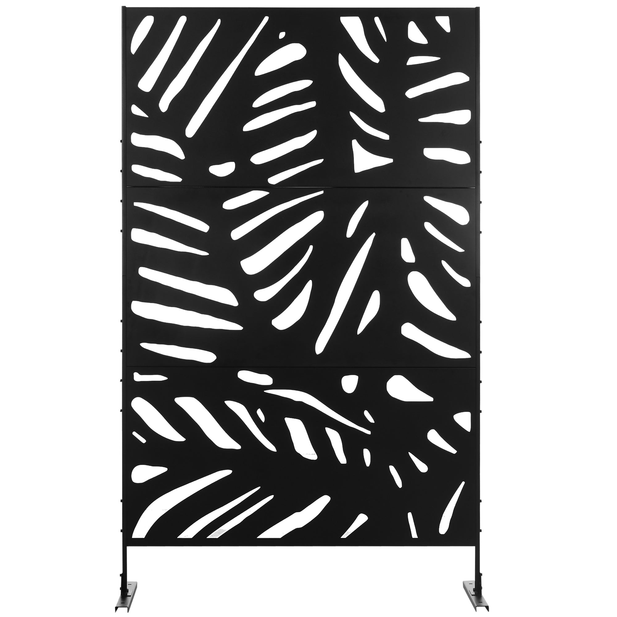 Garden Privacy Screen 122 x 198 cm Balcony Privacy Screen with Stand, Partition, Room Divider with Leaf Pattern for Terrace, Garden, Steel, Black