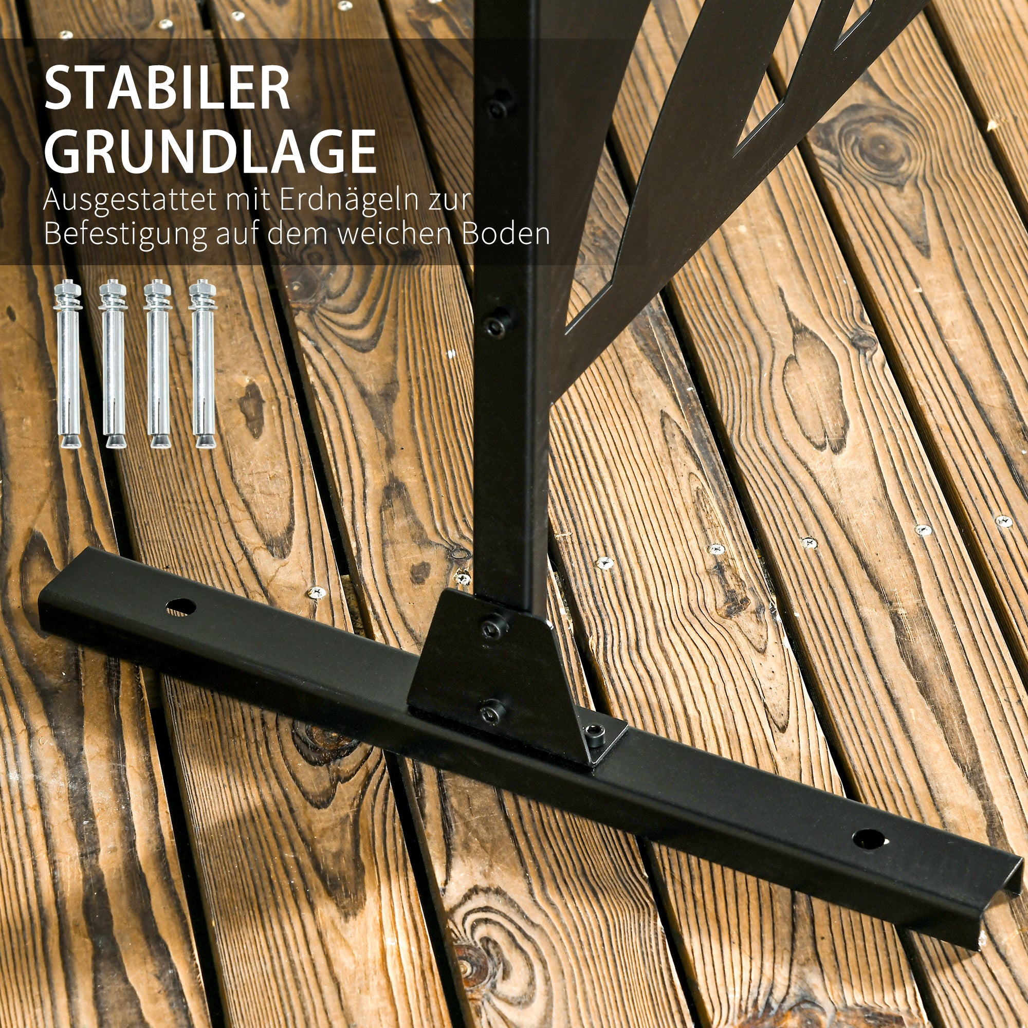 Garden Privacy Screen 122 x 198 cm Balcony Privacy Screen with Stand, Partition, Room Divider with Leaf Pattern for Terrace, Garden, Steel, Black