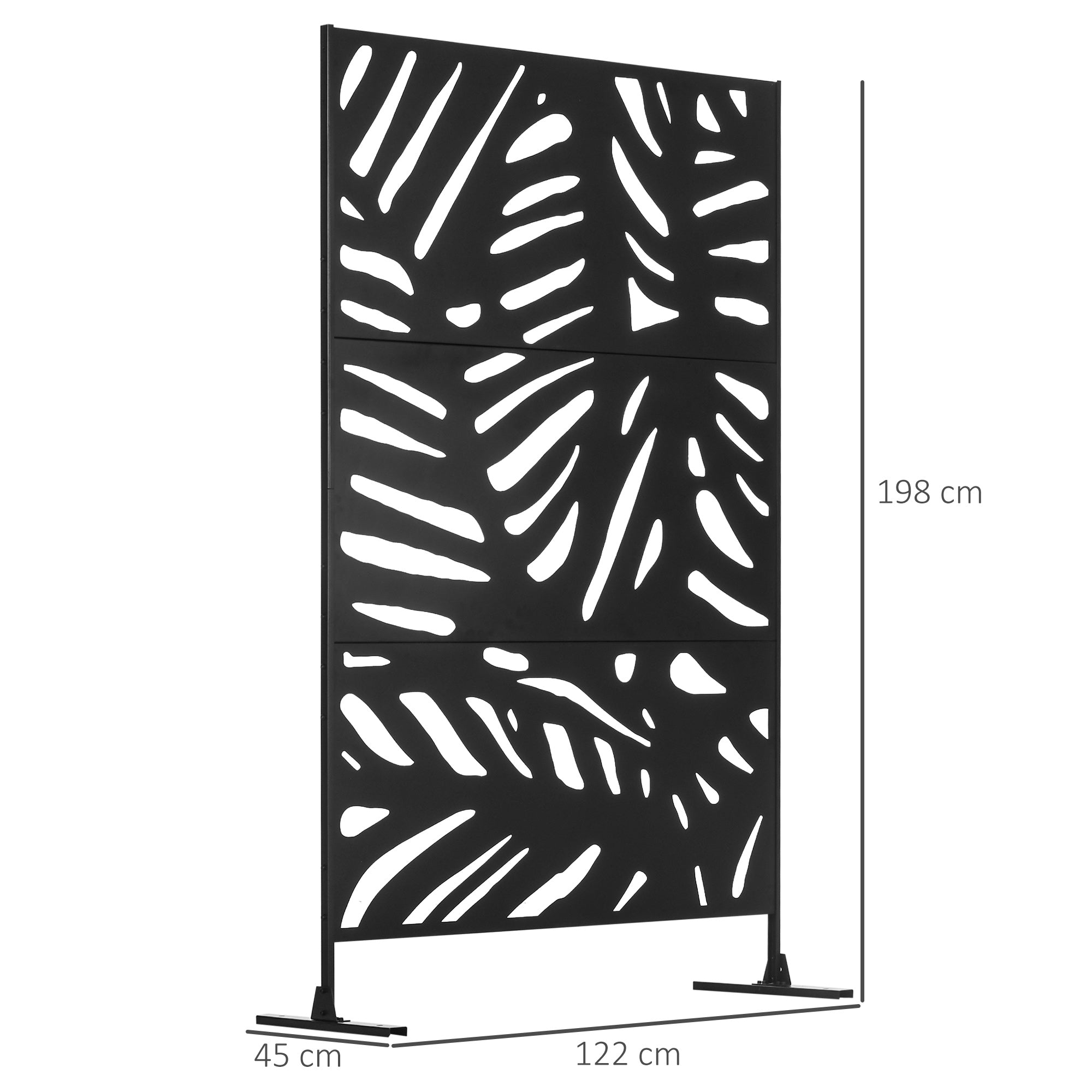 Garden Privacy Screen 122 x 198 cm Balcony Privacy Screen with Stand, Partition, Room Divider with Leaf Pattern for Terrace, Garden, Steel, Black