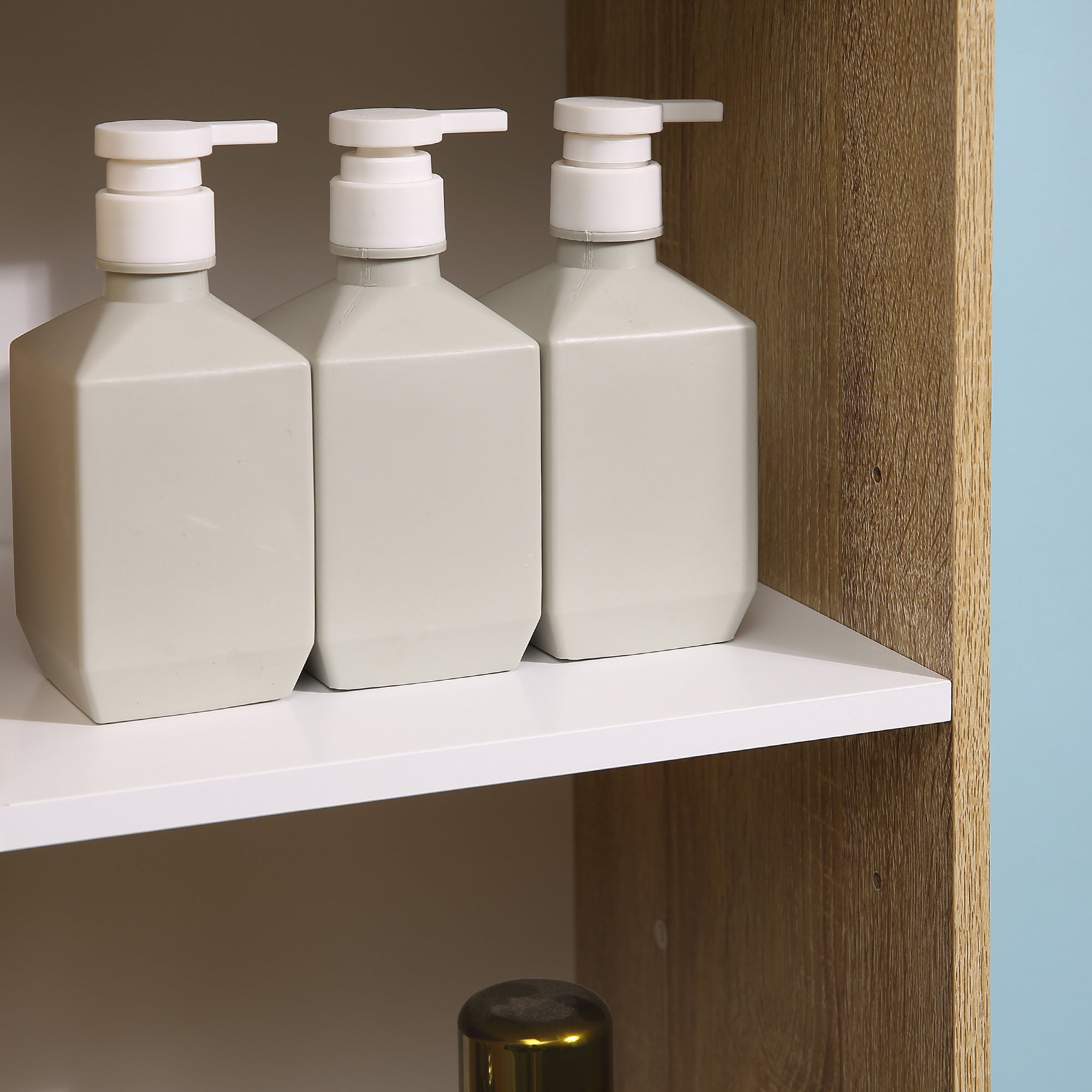 Tall Bathroom Cabinet Column Cabinet with 1 Door Drawer and 3 Shelves Adjustable Shelf for Kitchen Living Room 32.6x30x171.2 cm Natural Wood and White