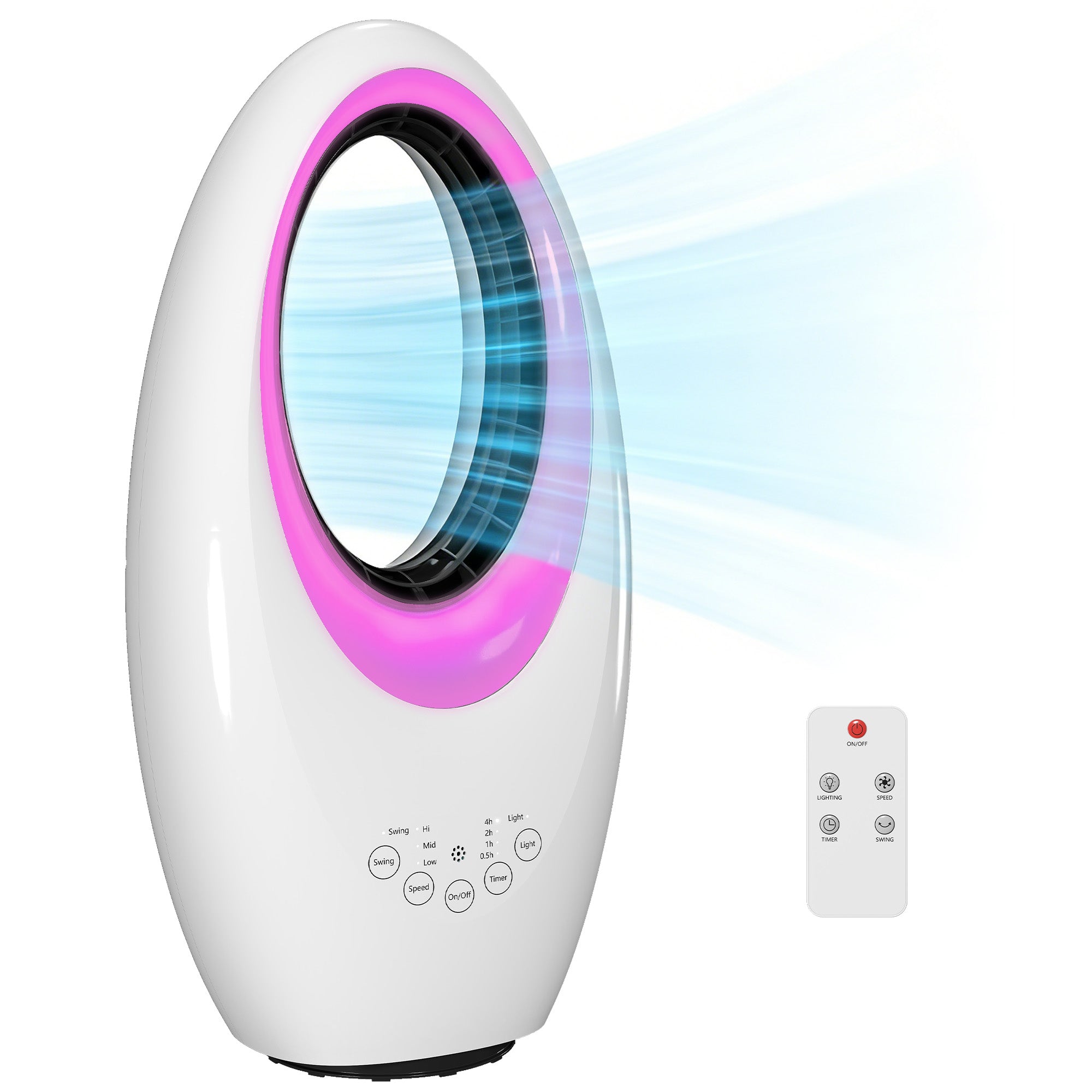 Bladeless Tower Fan for Bedroom, 36 dB Quiet, 60° Oscillation, LED Lighting, 3 Speeds, 7.5-Hour Timer, Remote Control, White