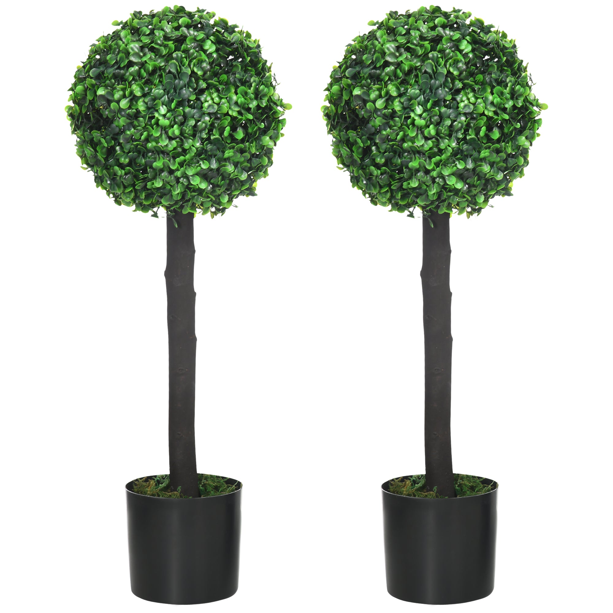 Set of 2 Decorative Artificial Plants 60 cm Boxwood Ball Trees in Pots Fake Plants for Indoor and Outdoor Home Decoration Ø20x60 cm Green