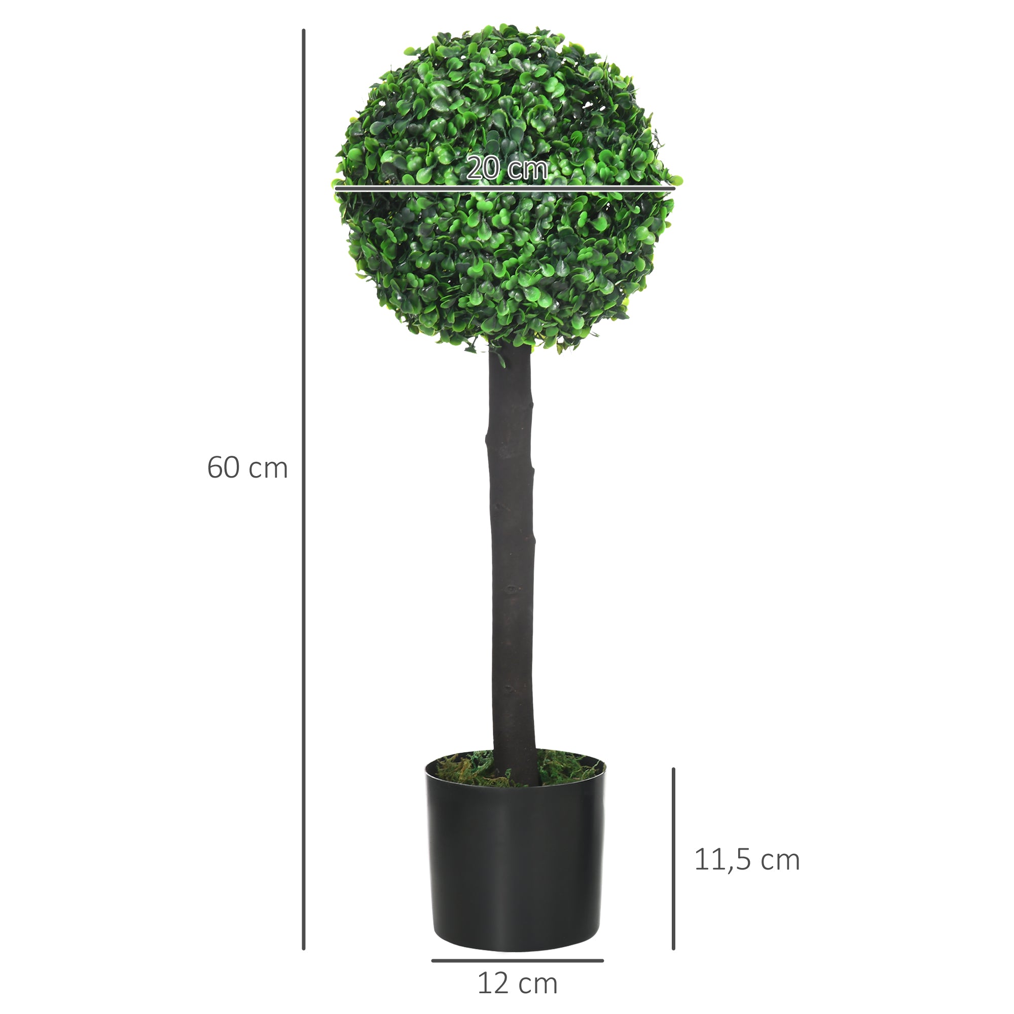 Set of 2 Decorative Artificial Plants 60 cm Boxwood Ball Trees in Pots Fake Plants for Indoor and Outdoor Home Decoration Ø20x60 cm Green