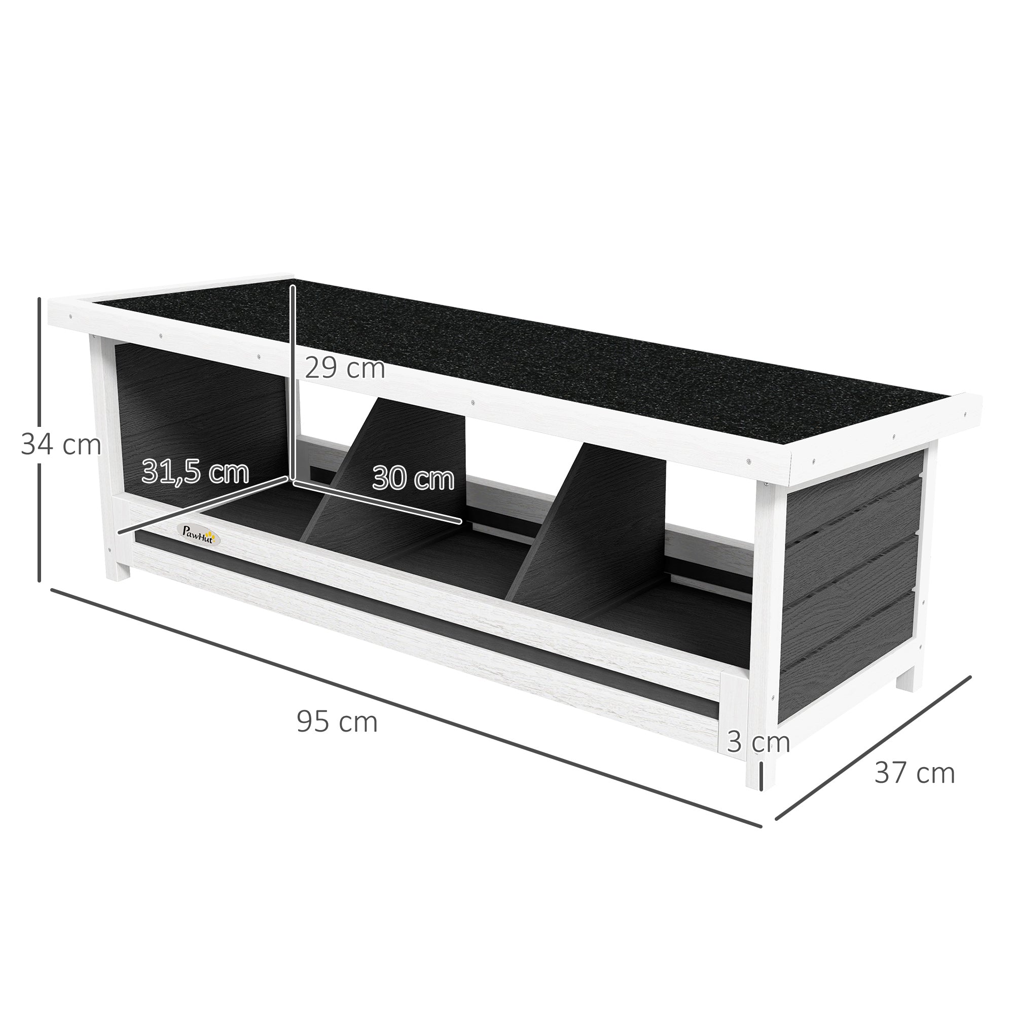 Chicken Laying Nest 3 Stalls with Asphalt Roof, Wood Construction, for Indoor and Outdoor Use, 95 x 37 x 34 cm, Gray Black