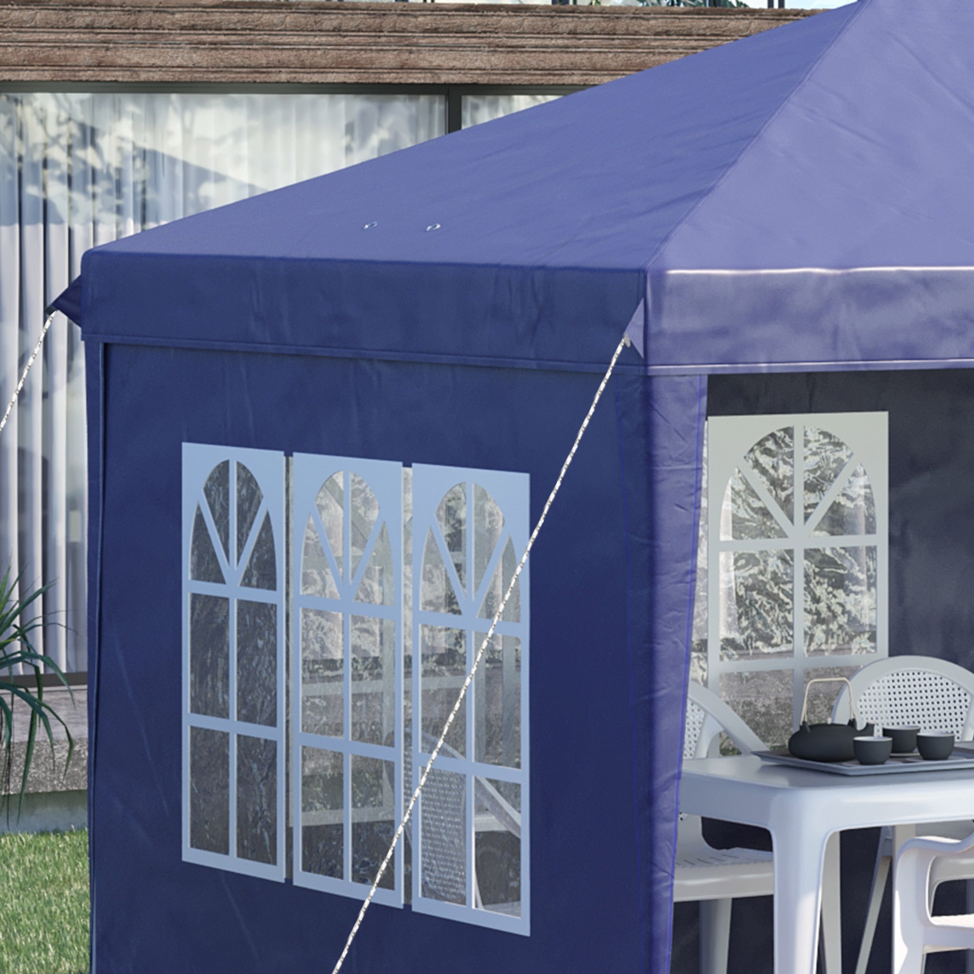 Folding Canopy 6x3 m with 4 Detachable Sides Garden Gazebo with 4 Visible Windows and Waterproof Carrying Bag for Outdoor Patio Terrace Blue