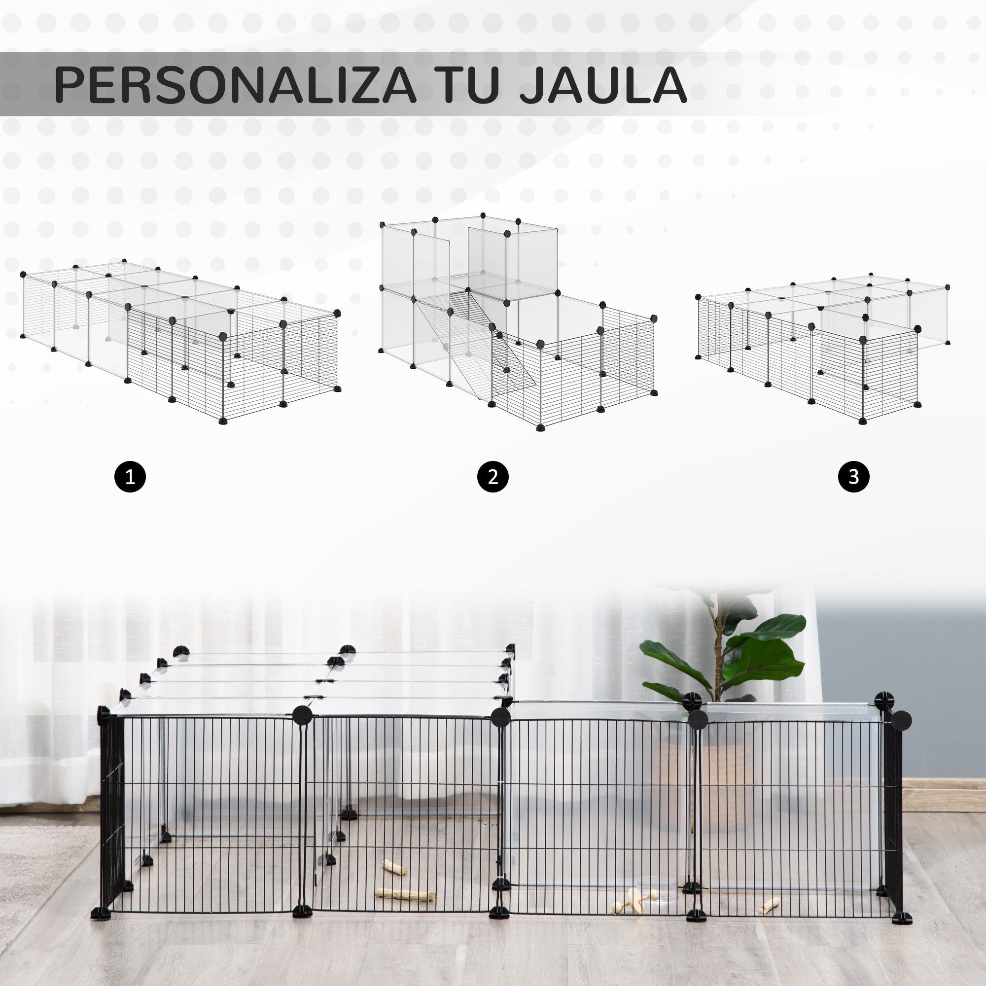 Small Animal Cage Pet Playpen with 27 Panels and Customizable Shape for Guinea Pigs Rabbits Chinchillas 140x70x70 cm Transparent