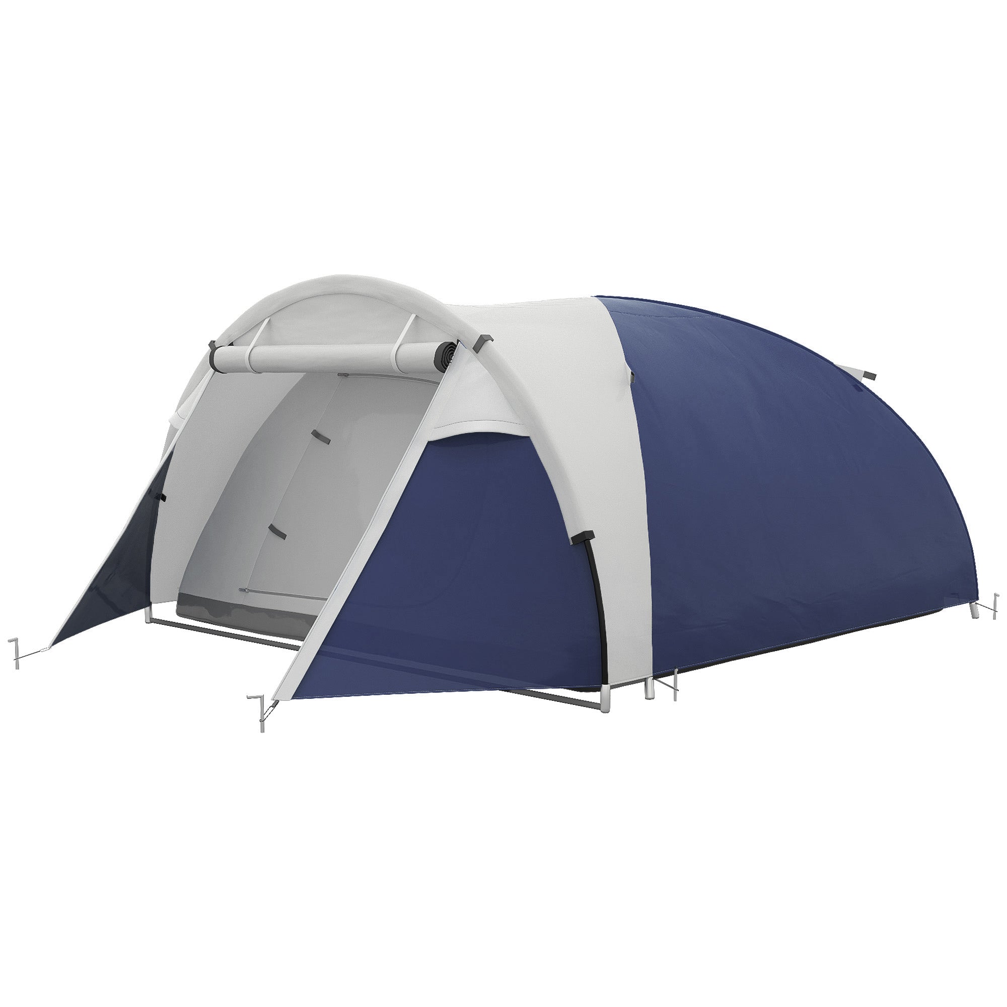 Lightweight Ventilated Dome Camping Tent for 3/4 People with Zippered Doors, Included Carrying Bag Oxford 320 x 240 x 130 cm Dark Blue Light Gray