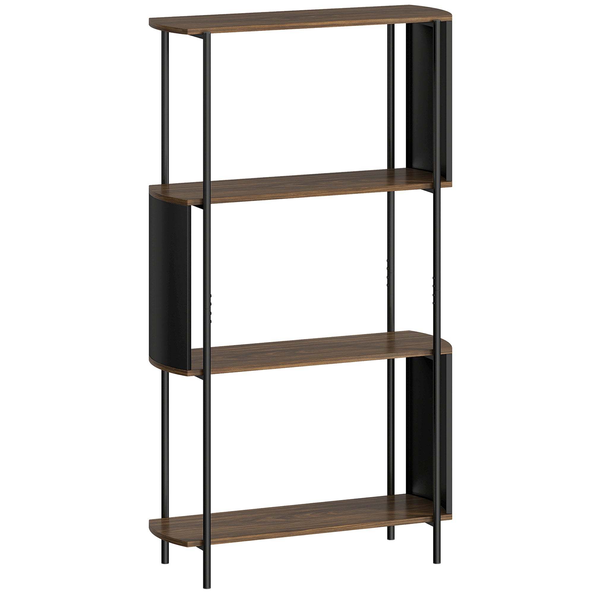4-Tier Storage Shelf, 4-Shelf Bookcase with Curved Side Panels, Industrial Style Steel Frame Storage Unit for Office, Living Room, Bedroom — 31.5 x 11.8 x 55.5 in (80 x 30 x 141 cm), Brown
