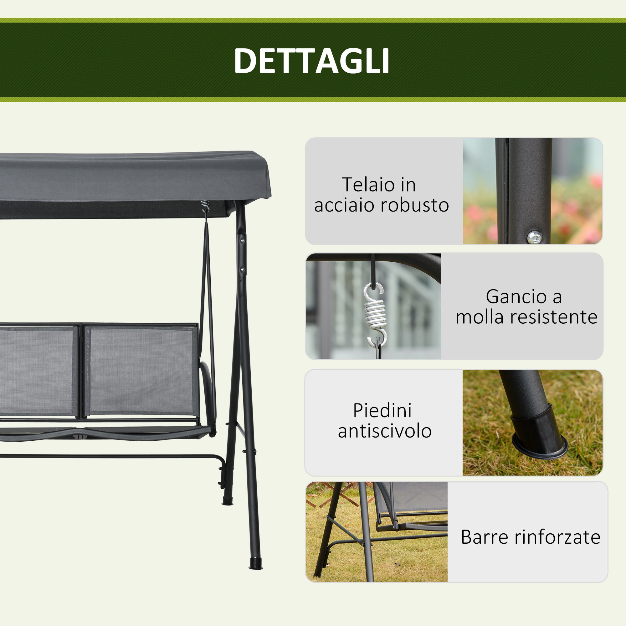 2-Seater Garden Swing for Outdoors with Adjustable Canopy and Texteline Seat, 140x118x162cm Gray