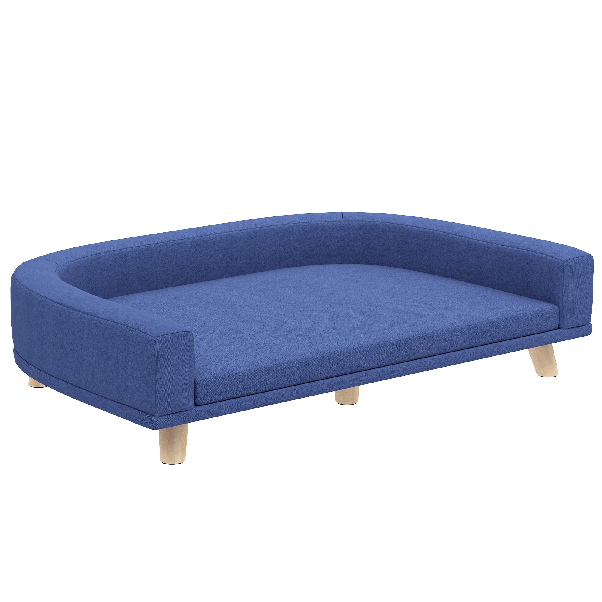 Dog Sofa Bed with Removable & Washable Cushion Cover, Scandinavian Polyester Fabric with Wooden Legs, 98 x 67 x 25 cm (38.6 x 26.4 x 9.8 in) - Blue