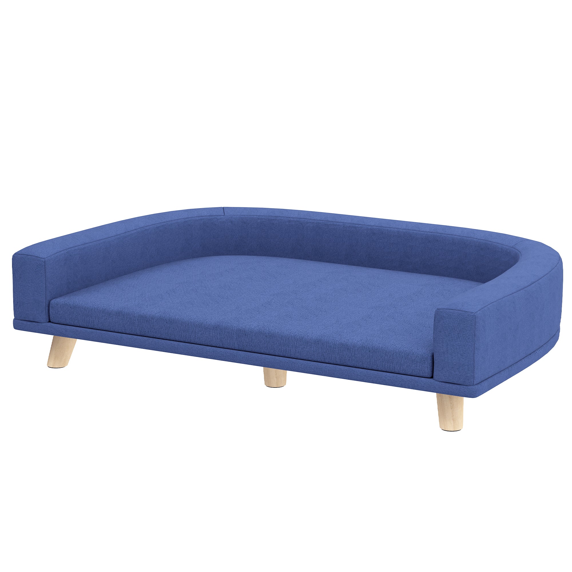 Dog Sofa Bed with Removable & Washable Cushion Cover, Scandinavian Polyester Fabric with Wooden Legs, 98 x 67 x 25 cm (38.6 x 26.4 x 9.8 in) - Blue