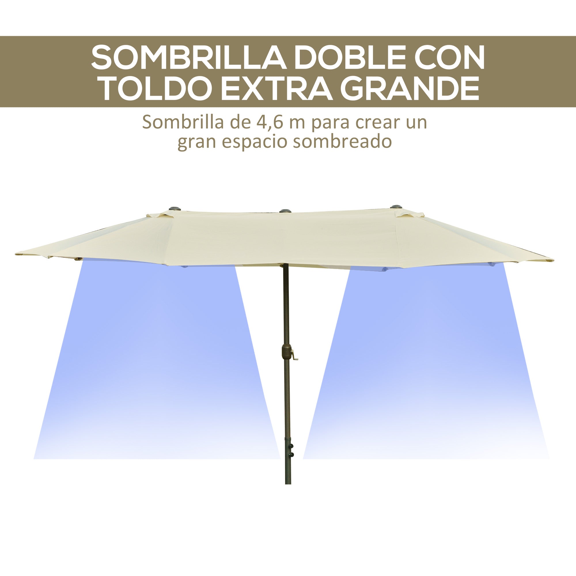 Double Umbrella 4.55x2.65 m Outdoor Terrace Umbrella with Manual Crank Water-Resistant and Sun Protection Large Umbrella for Terrace Beach Pool Cream