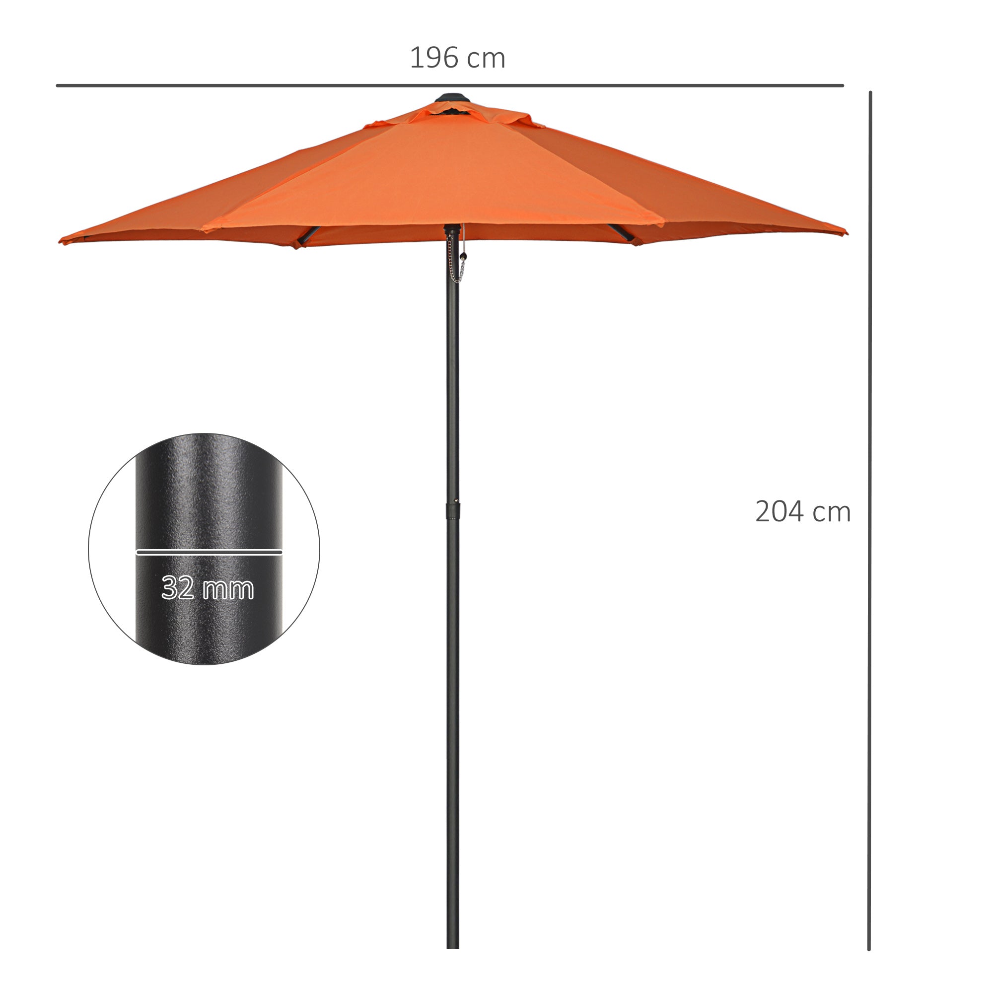 Umbrella Ø196 cm, hexagonal balcony umbrella beach umbrella wind resistant stable market umbrella crank umbrella sun protection for beach balcony garden, Orange