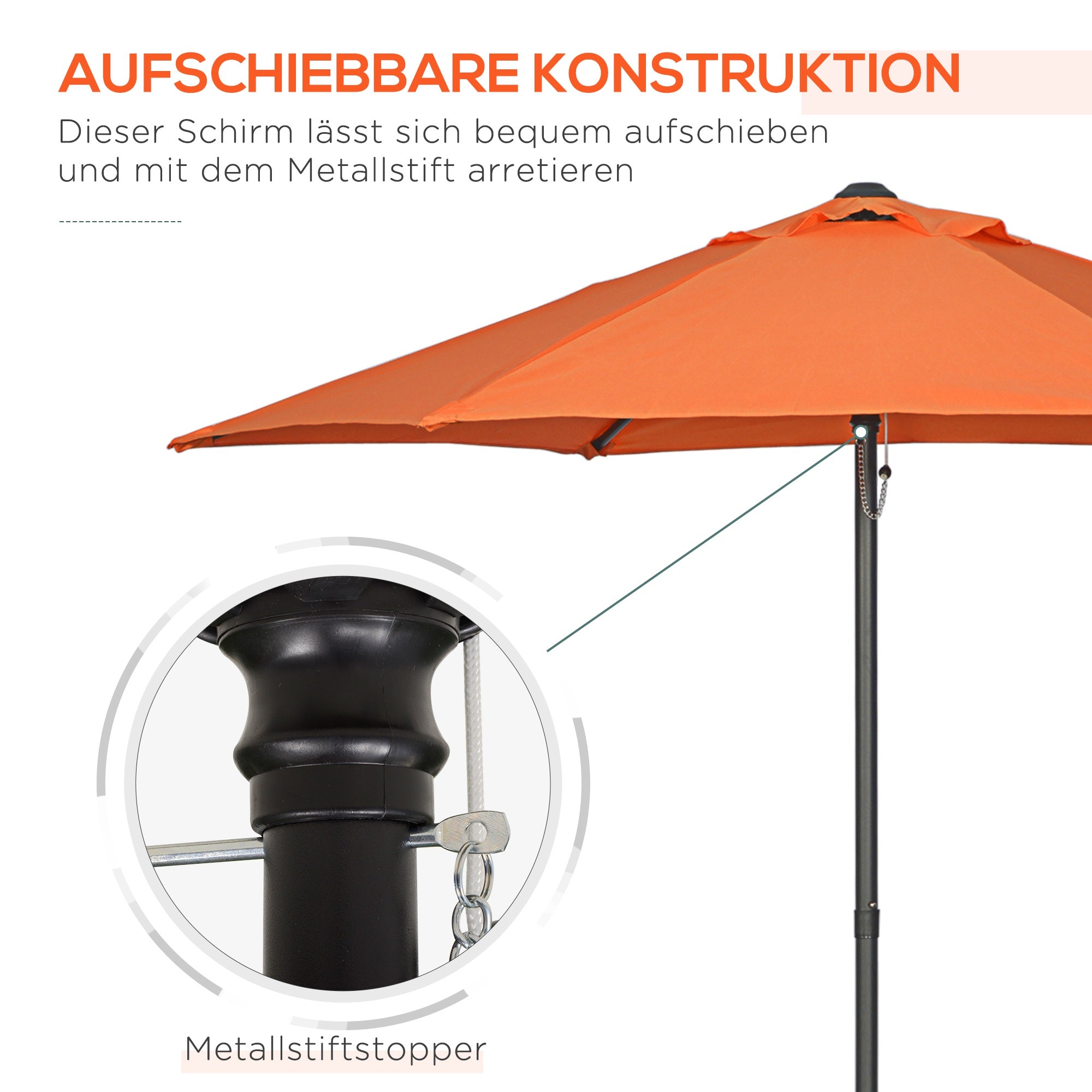 Umbrella Ø196 cm, hexagonal balcony umbrella beach umbrella wind resistant stable market umbrella crank umbrella sun protection for beach balcony garden, Orange