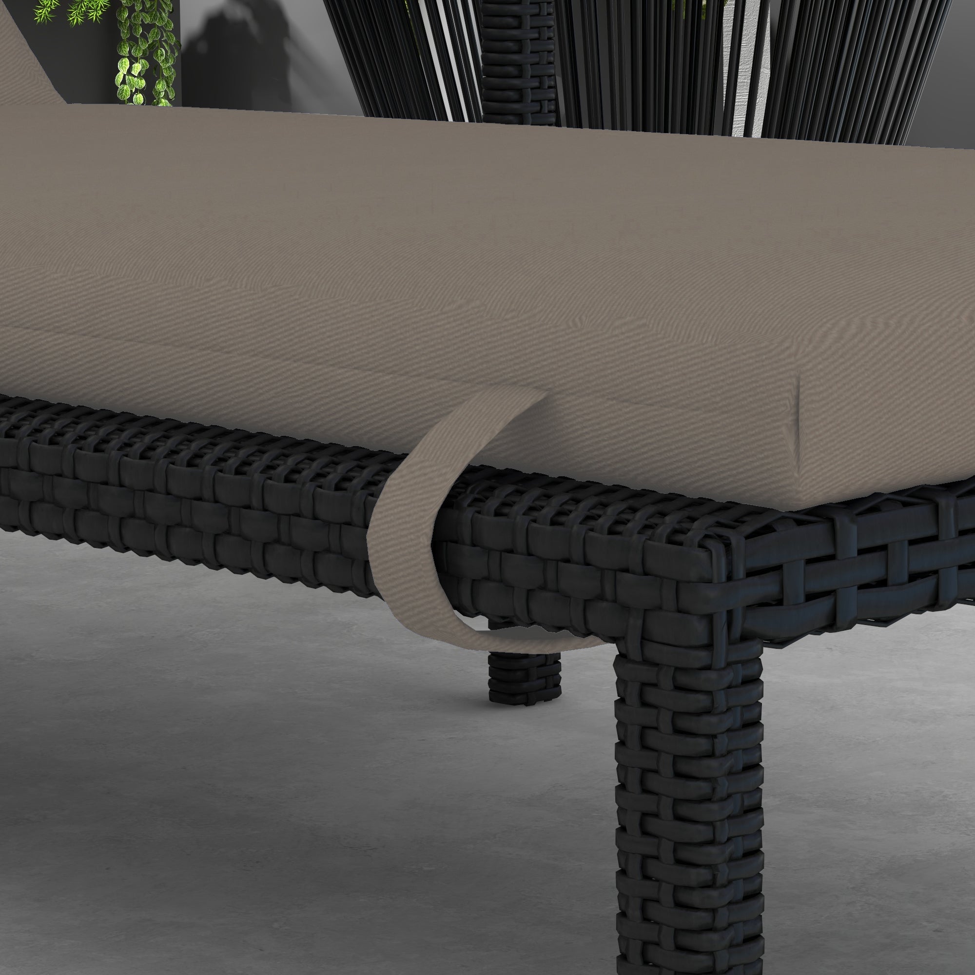 Sun Lounger and Sunbed Cushion, Padded Cushion with Headrest and Durable Water Resistant Polyester Ties, Dark Grey