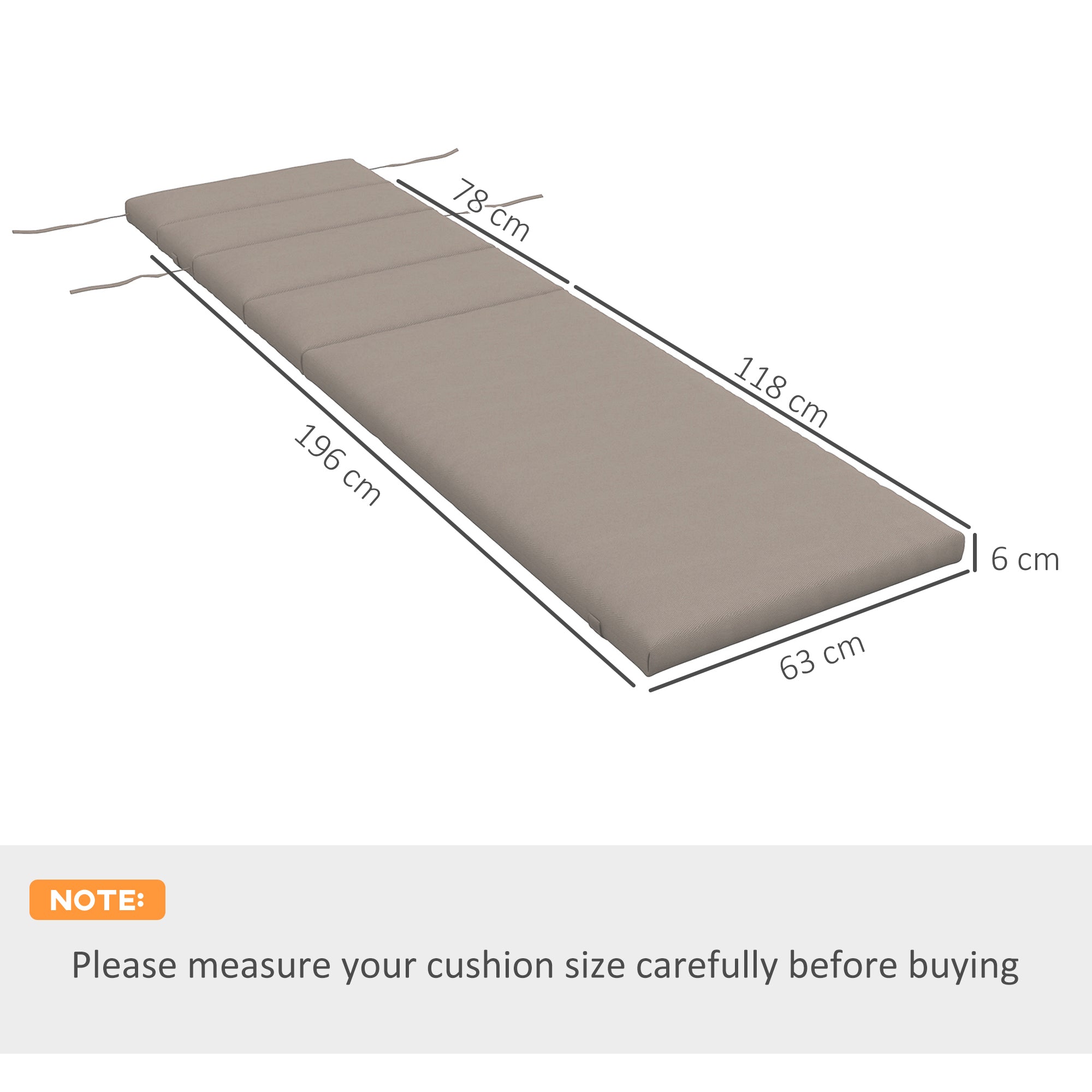 Sun Lounger and Sunbed Cushion, Padded Cushion with Headrest and Durable Water Resistant Polyester Ties, Dark Grey