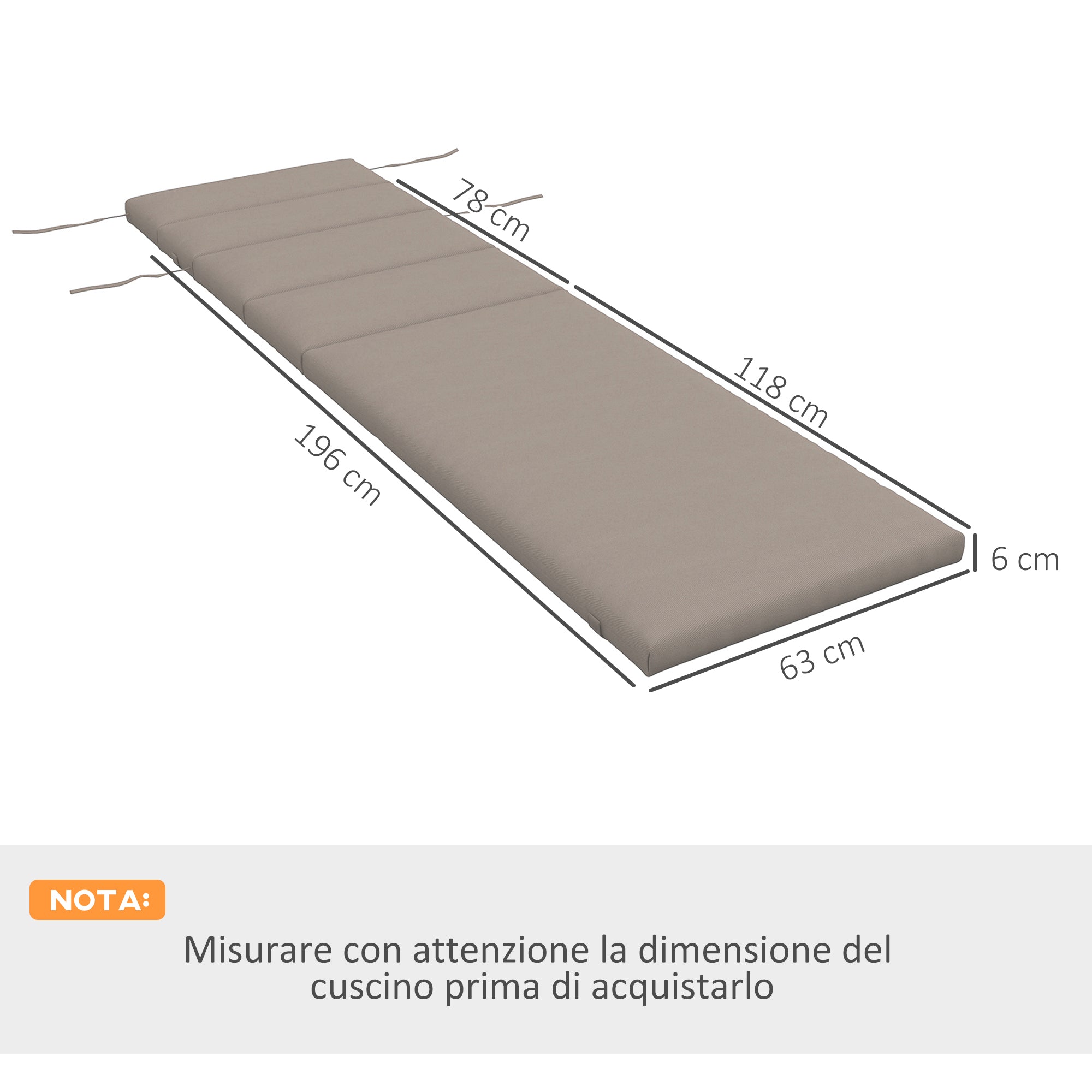 Sun Lounger and Sunbed Cushion, Padded Cushion with Headrest and Durable Water Resistant Polyester Ties, Dark Grey