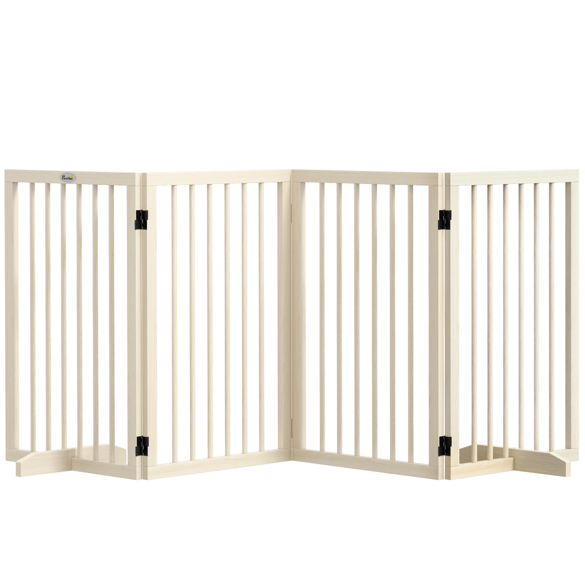 Dog Safety Barrier Modular Foldable 4-Panel Pet Fence in Wood with Support Feet - 206 x 35.5 x 76 cm Natural Wood