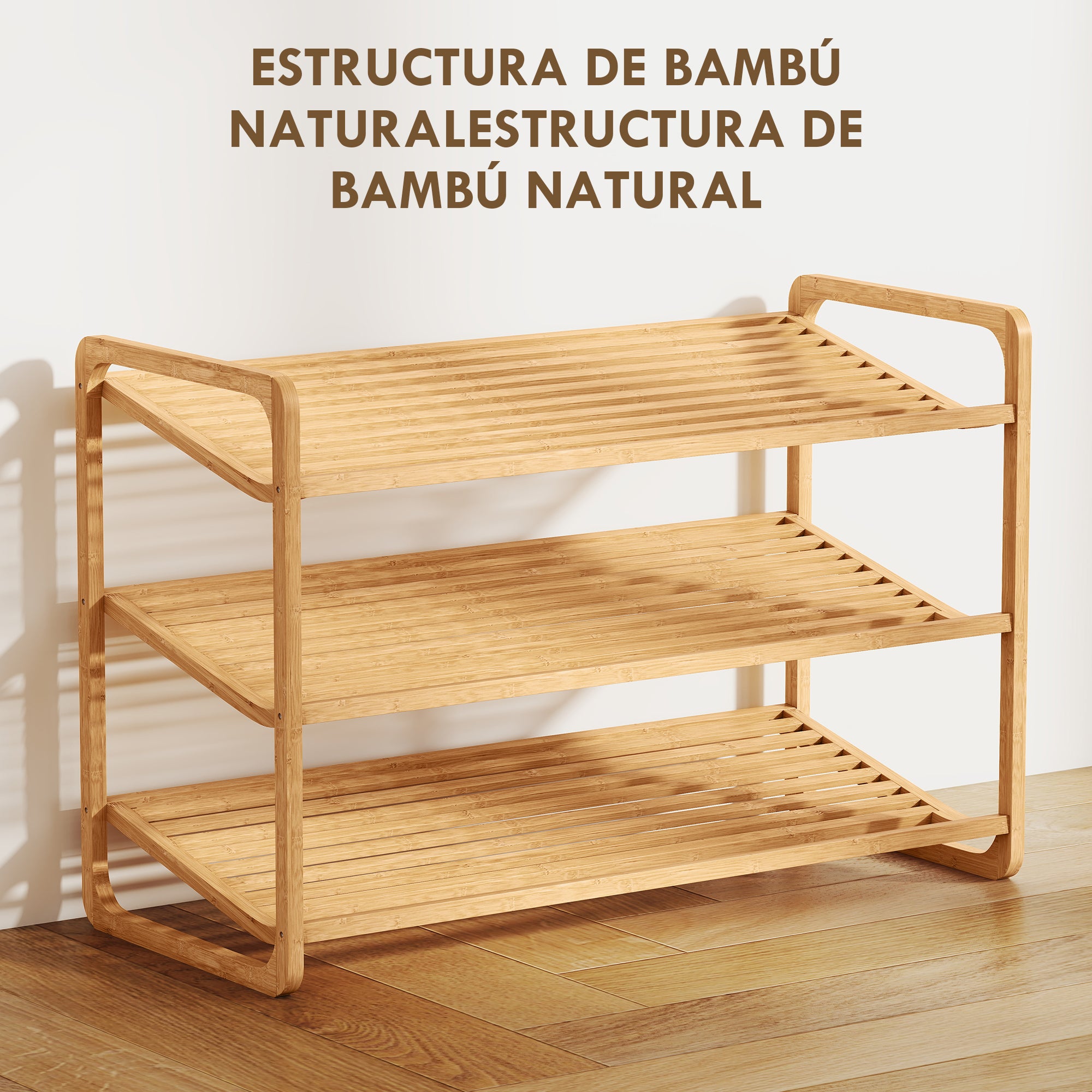 3-Tier Bamboo Shoe Rack for 12 Pairs of Shoes Entryway Shoe Storage Organizer 76x33x50.8 cm Natural