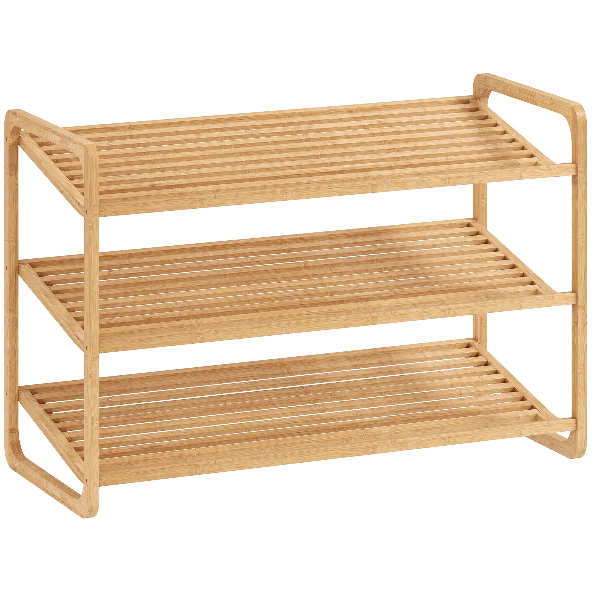3-Tier Bamboo Shoe Rack for 12 Pairs of Shoes Entryway Shoe Storage Organizer 76x33x50.8 cm Natural