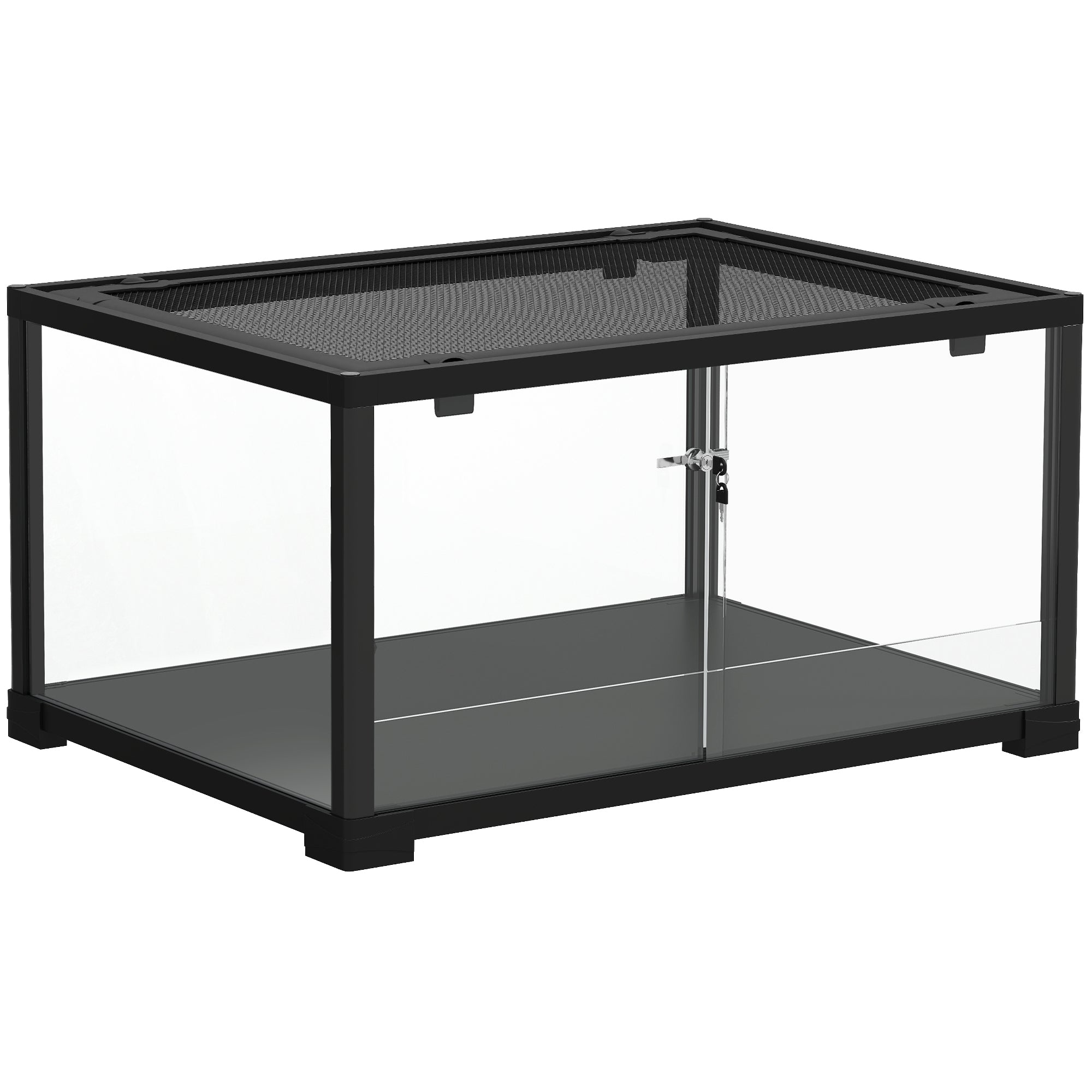 Glass Reptile Terrarium, Escape-Proof Sliding Door with Dual Lock, Black – 60 x 45 x 32 cm (86.3 L)