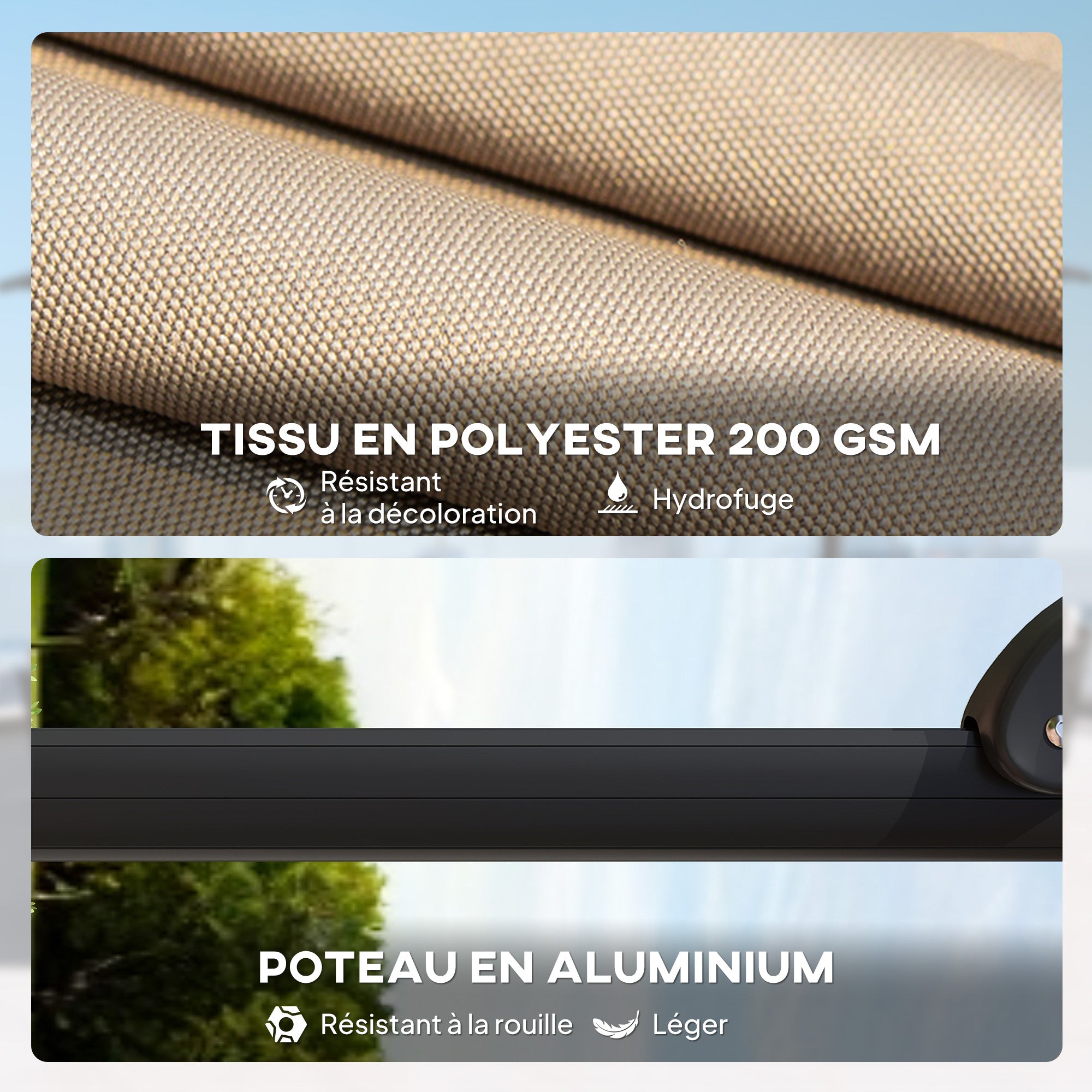 Offset Square Cantilever Umbrella 2.4 x 2.4 m (8' x 8') with Base & Weight Plates — Aluminum 360° Rotating Pedal Pole, UPF50+, 5-Position Tilt, Khaki