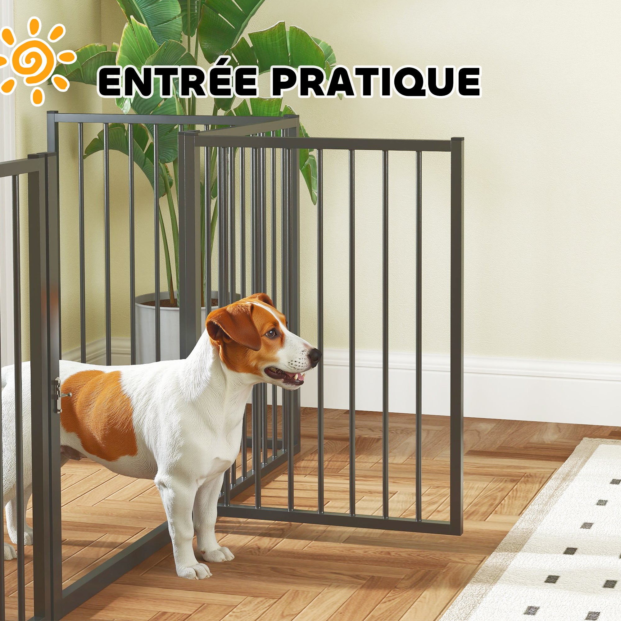 Dog Playpen, 5-Panel Modular and Foldable Dog Pen, Portable Metal Pen 76H cm with Door, Fence for Cats, Puppies, and Small Animals, Indoor and Outdoor, Black