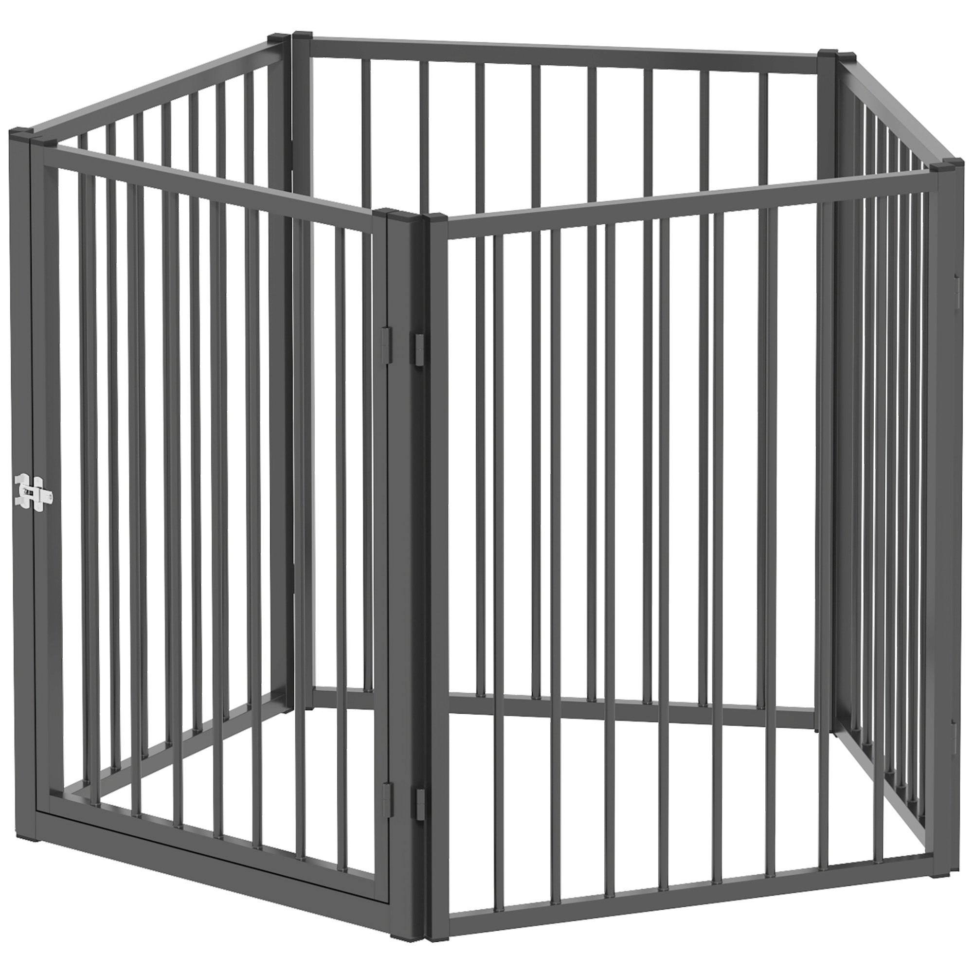 Dog Playpen, 5-Panel Modular and Foldable Dog Pen, Portable Metal Pen 76H cm with Door, Fence for Cats, Puppies, and Small Animals, Indoor and Outdoor, Black