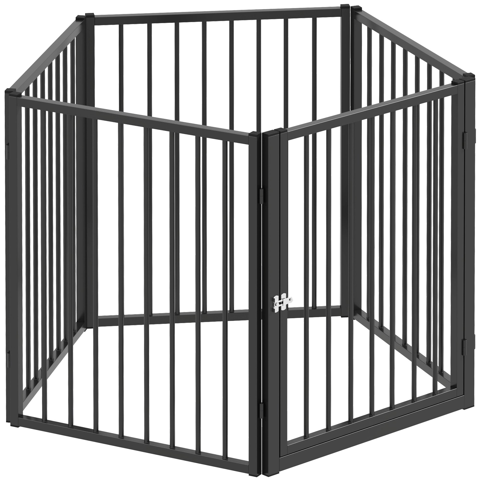 Dog Playpen, 5-Panel Modular and Foldable Dog Pen, Portable Metal Pen 76H cm with Door, Fence for Cats, Puppies, and Small Animals, Indoor and Outdoor, Black