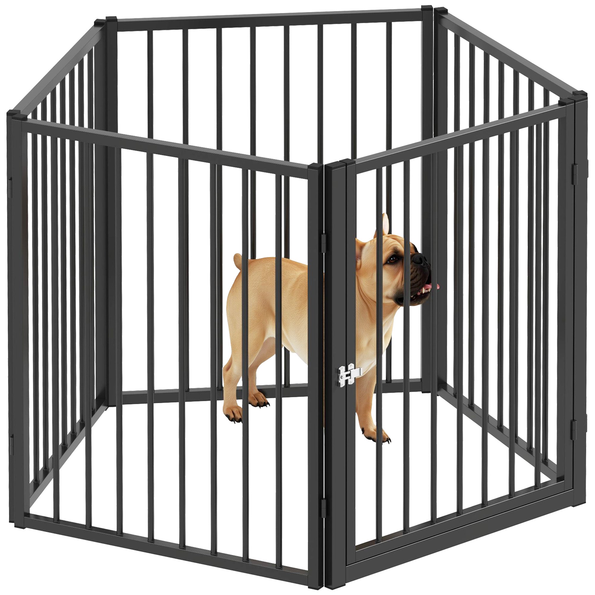Dog Playpen, 5-Panel Modular and Foldable Dog Pen, Portable Metal Pen 76H cm with Door, Fence for Cats, Puppies, and Small Animals, Indoor and Outdoor, Black