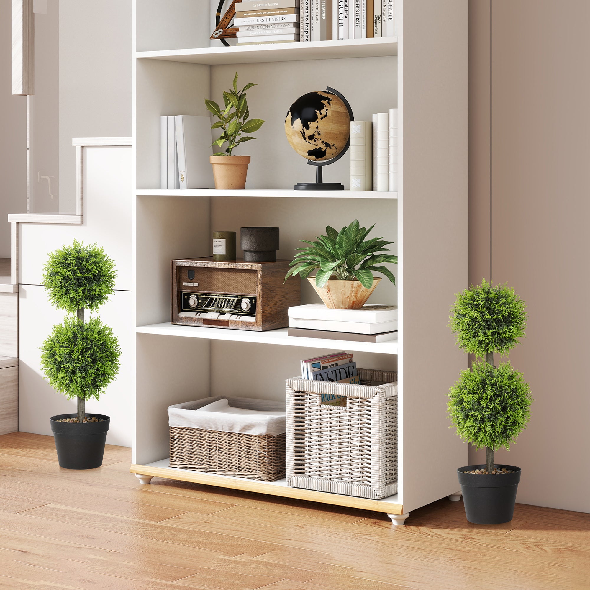 Set of 2 Decorative Artificial Plants, 60 cm Potted Boxwood Topiary Balls, Faux Greenery for Indoor & Outdoor Décor