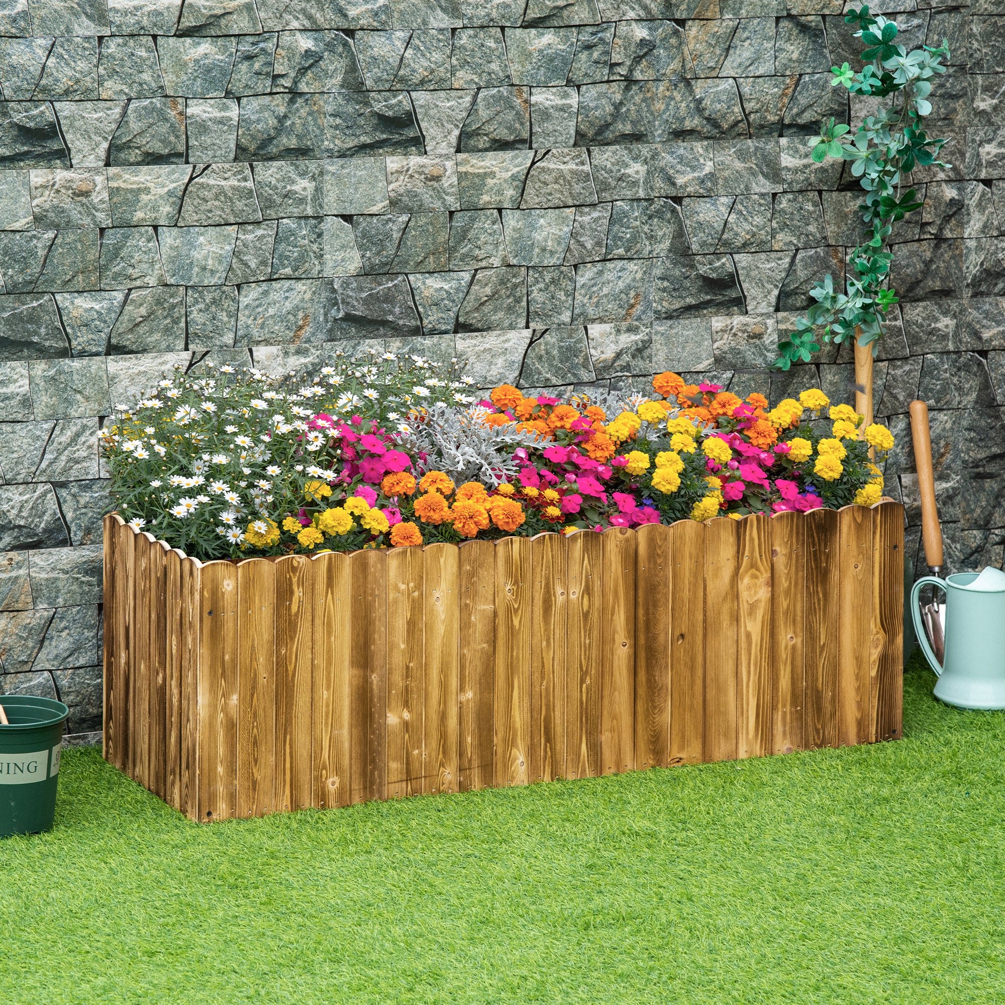 Raised Garden Bed Planter Box Herb Flower Vegetable Plant Flower Box Pine Wood 120 x 40 x 40 cm