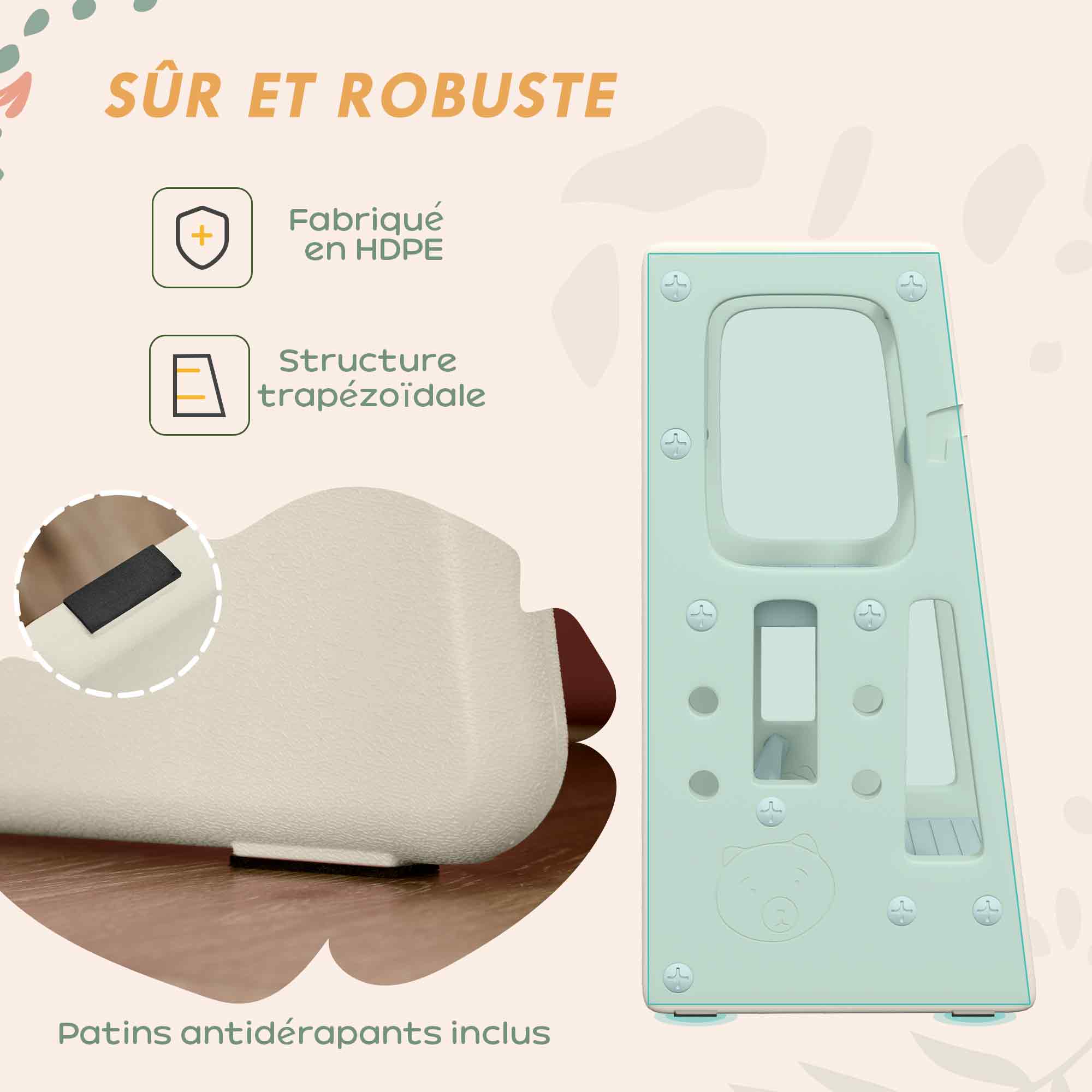 Learning Tower Observation Tower Montessori for Children 18 Months to 5 Years, Height Adjustable on 3 Levels in HDPE, Max. 65 kg 47 x 47 x 90 cm Cream Gray