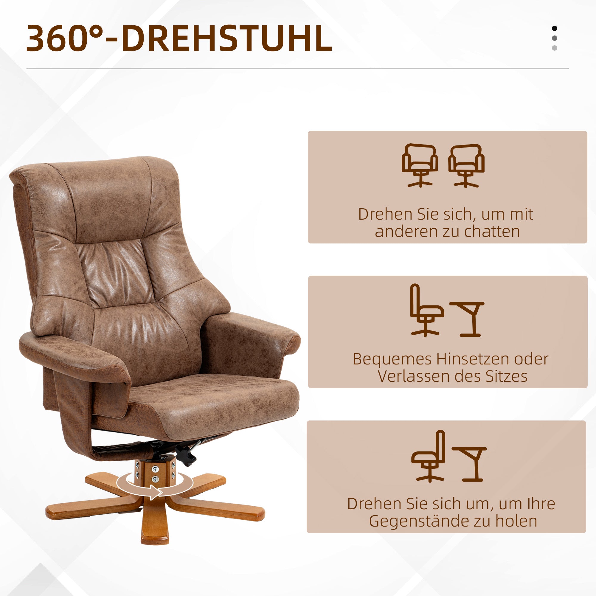 Recliner with Footstool, Swivel TV Armchair with Reclining Function, Upholstered Armchair for Living Room, Bedroom, Microfiber Brown, 78 x 82.5 x 109 cm