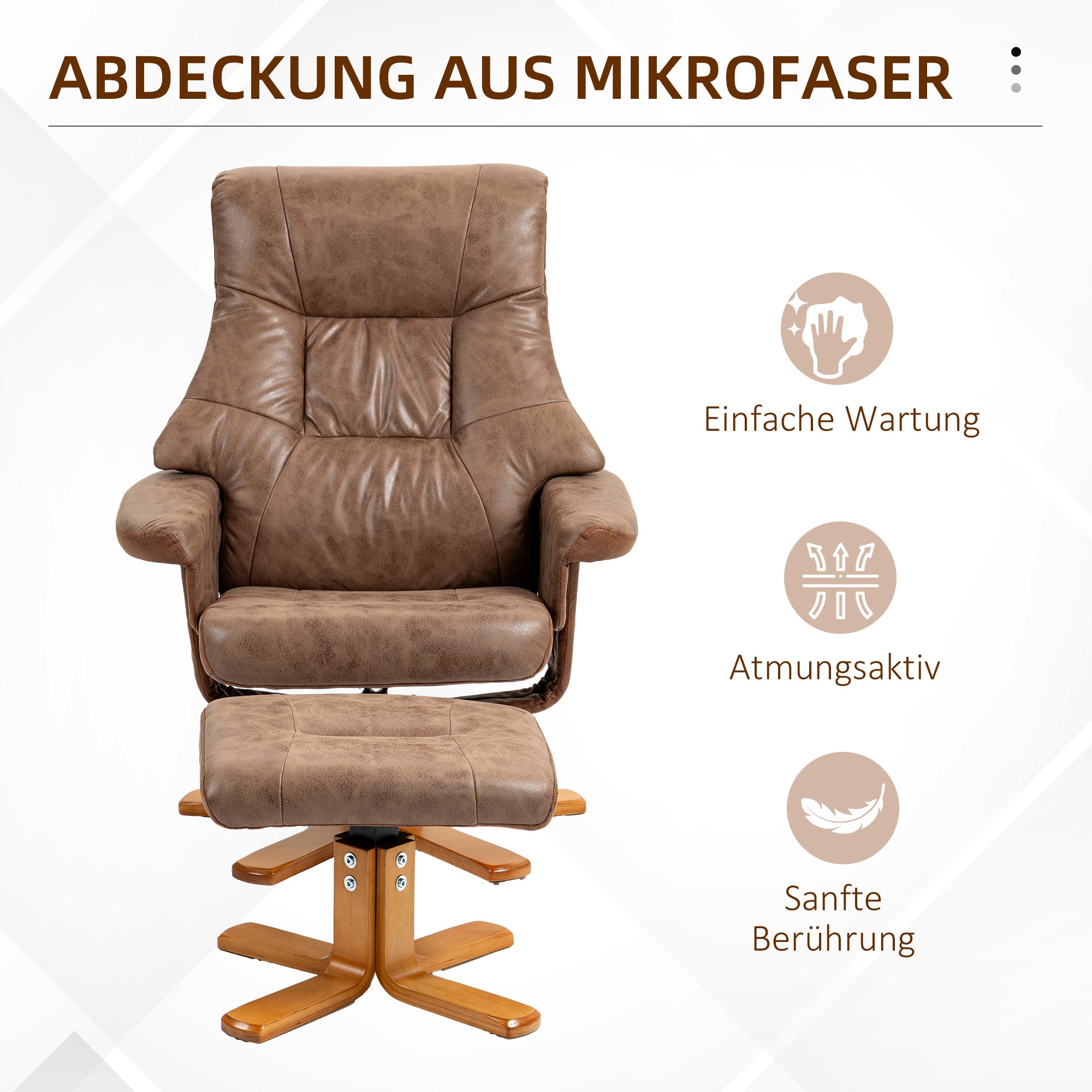 Recliner with Footstool, Swivel TV Armchair with Reclining Function, Upholstered Armchair for Living Room, Bedroom, Microfiber Brown, 78 x 82.5 x 109 cm