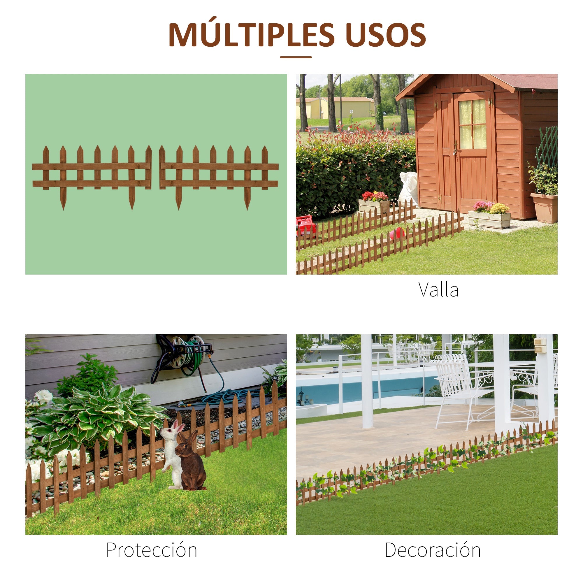 12 Panel Wooden Garden Fences 50x34 cm Decorative Exterior Garden Fences with Pointed Pickets Resistant Easy to Install for Garden Patio Terrace Brown
