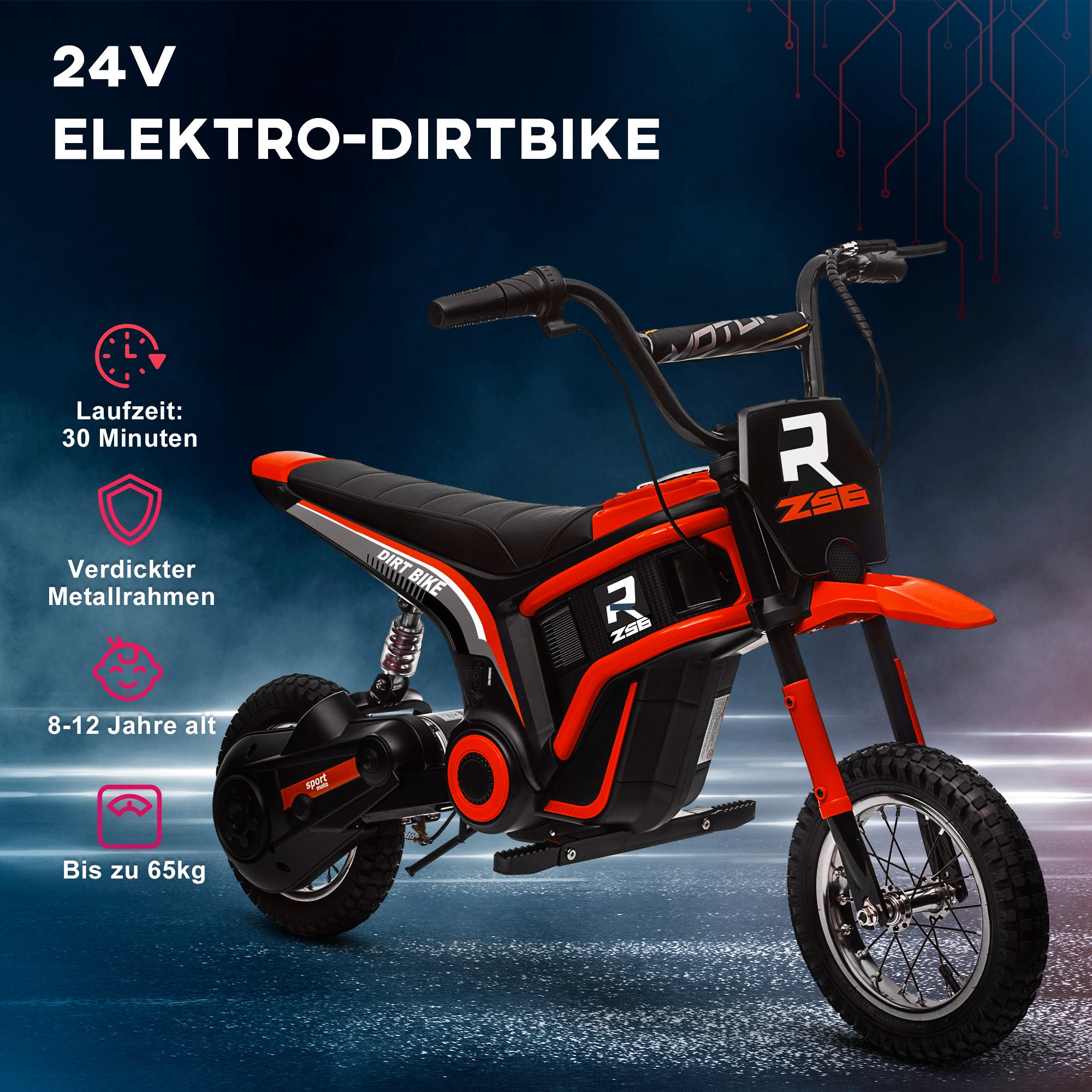 Electric Motorcycle for Kids with 24V 350W Motor, 8-16 KM/H Speed Mode, 12-Inch Air Tires, Electric Motorcycle with Music Headlights, Moto Cross for Children 8-12 Years Red