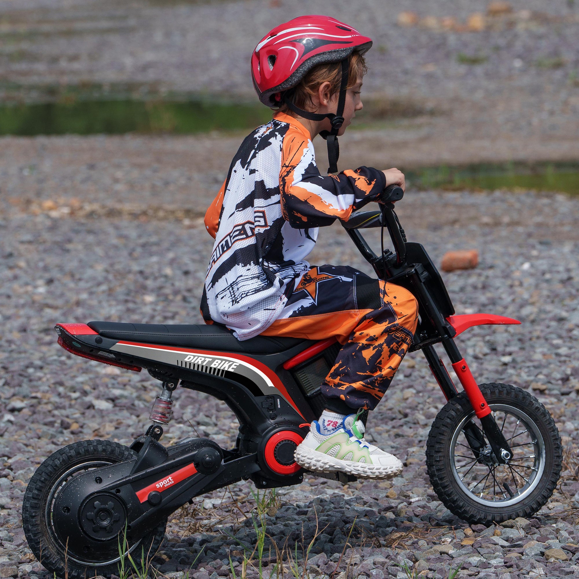 Electric Motorcycle for Kids with 24V 350W Motor, 8-16 KM/H Speed Mode, 12-Inch Air Tires, Electric Motorcycle with Music Headlights, Moto Cross for Children 8-12 Years Red