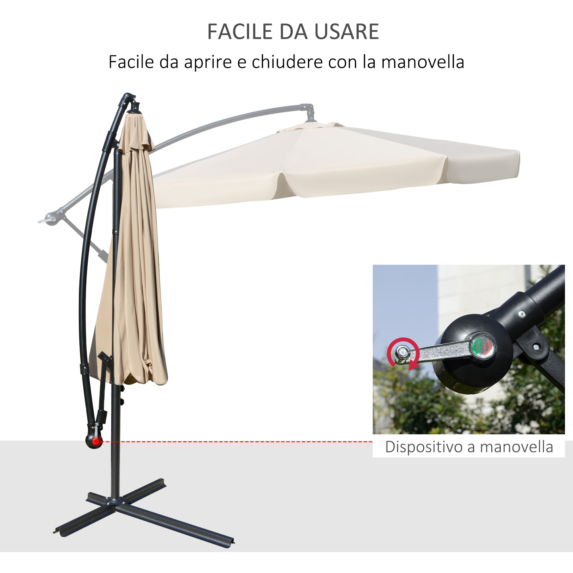 Offset Umbrella 2.7x2.7m with Adjustable Canopy, Cross Base, Air Vents, Crank, Metal and Polyester Garden Umbrella, for Courtyard Terrace, Light Brown