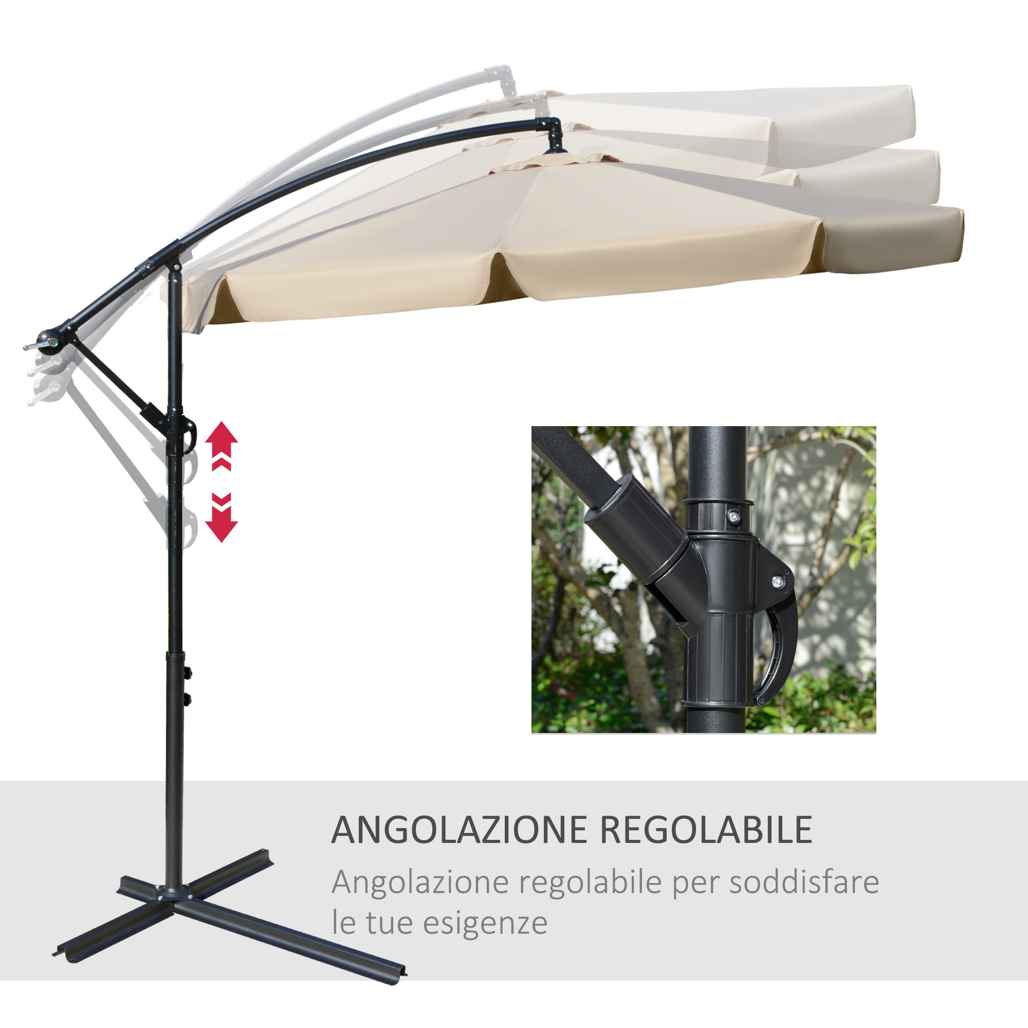 Offset Umbrella 2.7x2.7m with Adjustable Canopy, Cross Base, Air Vents, Crank, Metal and Polyester Garden Umbrella, for Courtyard Terrace, Light Brown