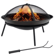 Outdoor Fire Pit Metal Fire Bowl with Spark Screen and Poker for Garden Patio Camping Ø47x33 cm Black