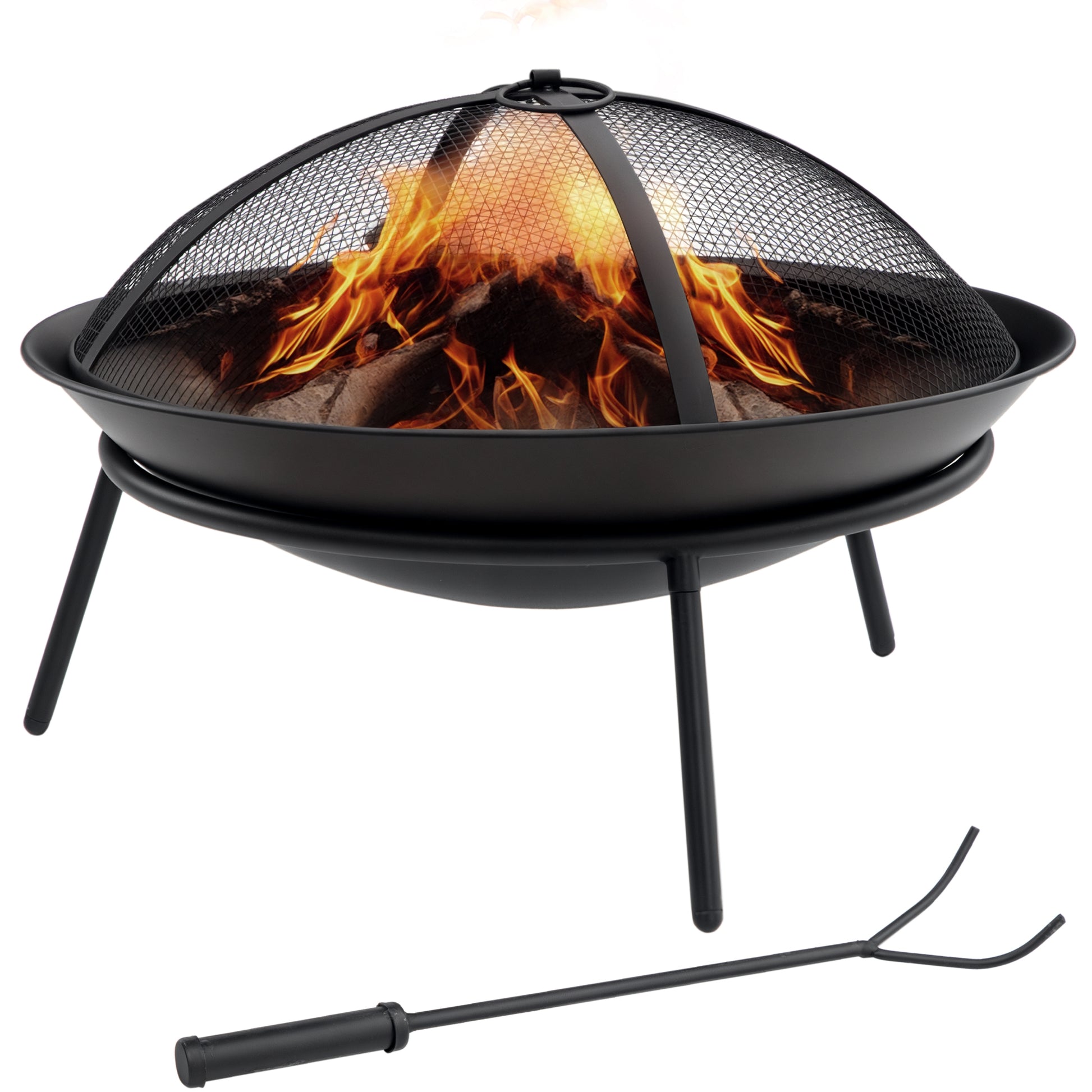 Outdoor Fire Pit Metal Fire Bowl with Spark Screen and Poker for Garden Patio Camping Ø47x33 cm Black